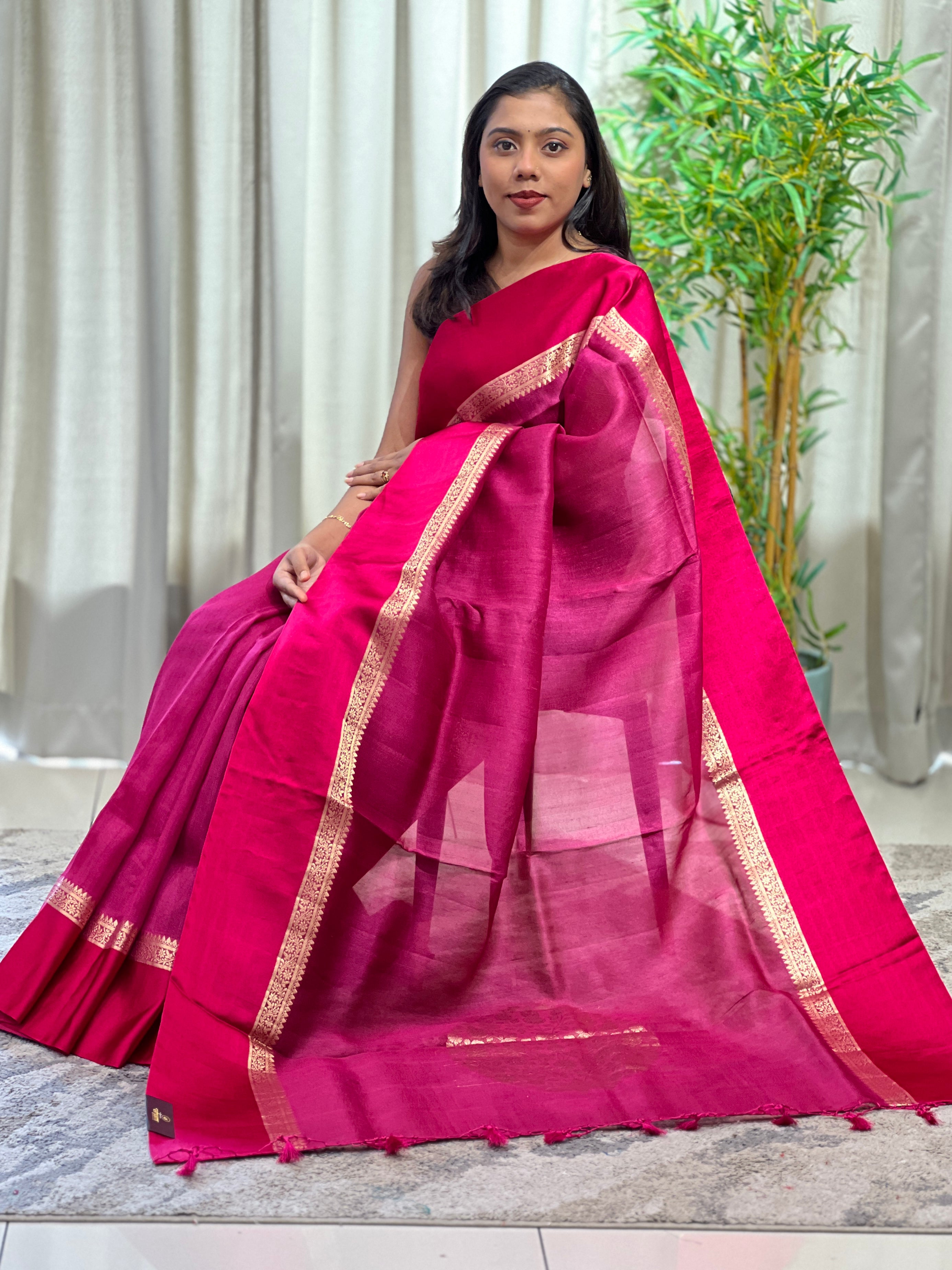 Satin Patta Bordered Tussar Saree | MB193