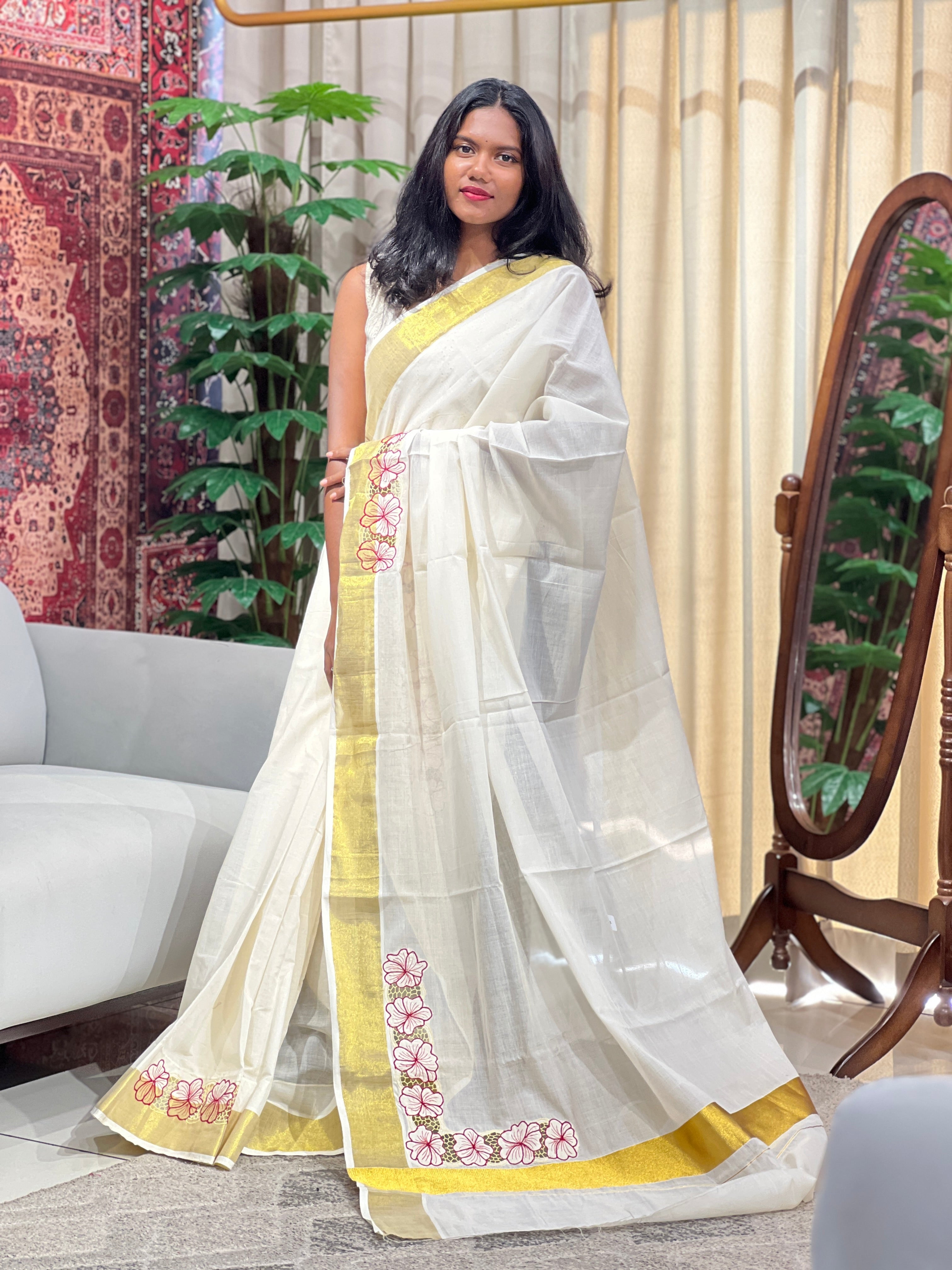 Twine Cutwork Kerala Cotton Saree (Without Blouse) | TC332