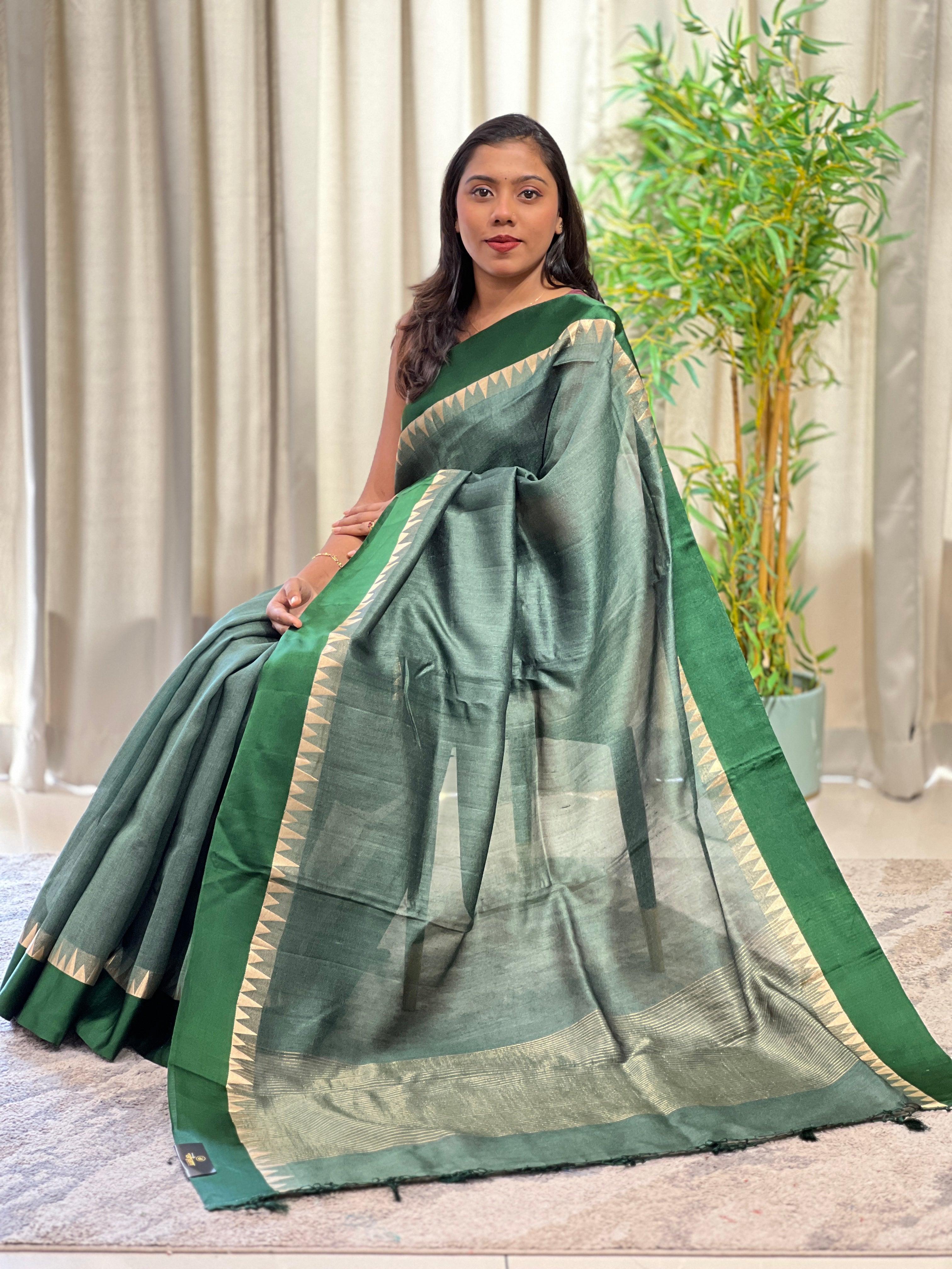 Temple Border Pattern Tussar Saree | MB192