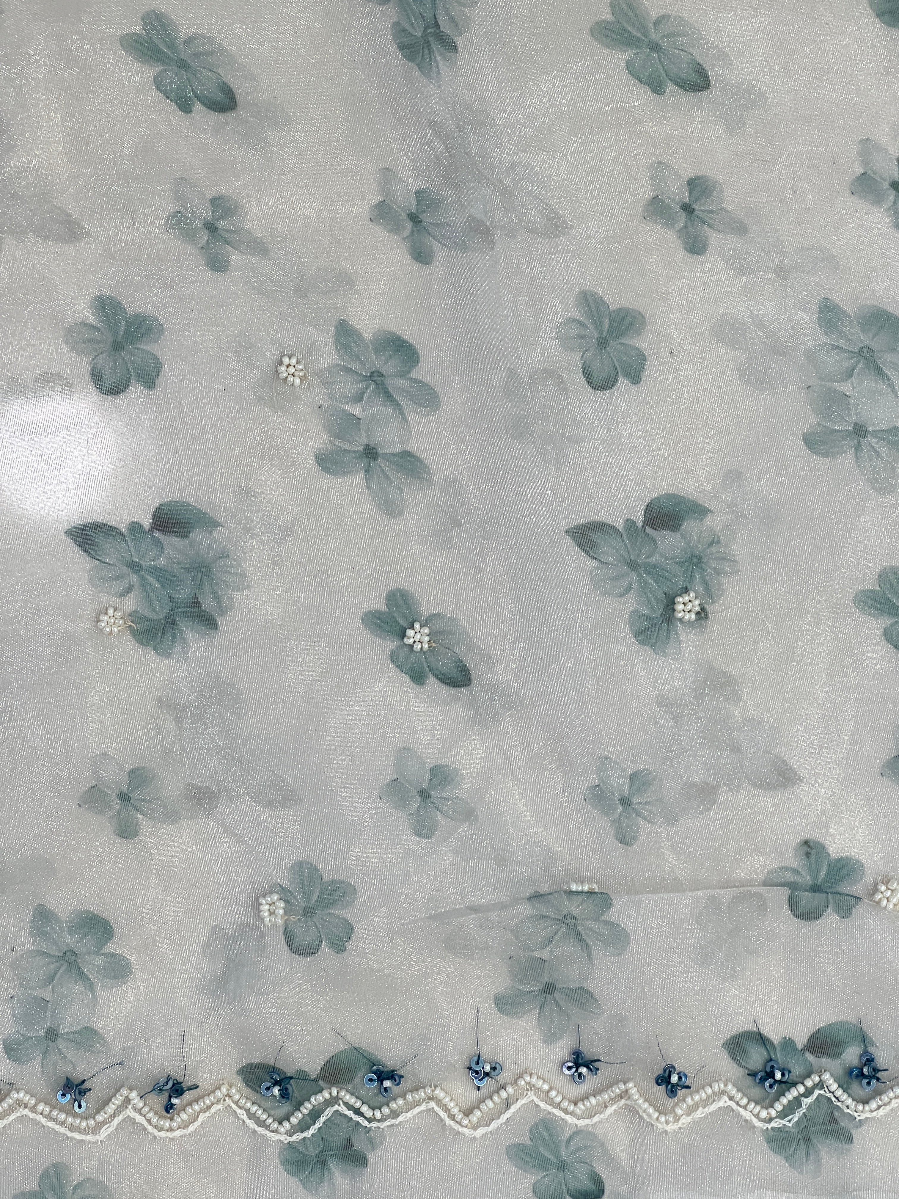 Floral Digital Print With Beads Highlighted Glass Organza Saree | BLD1755