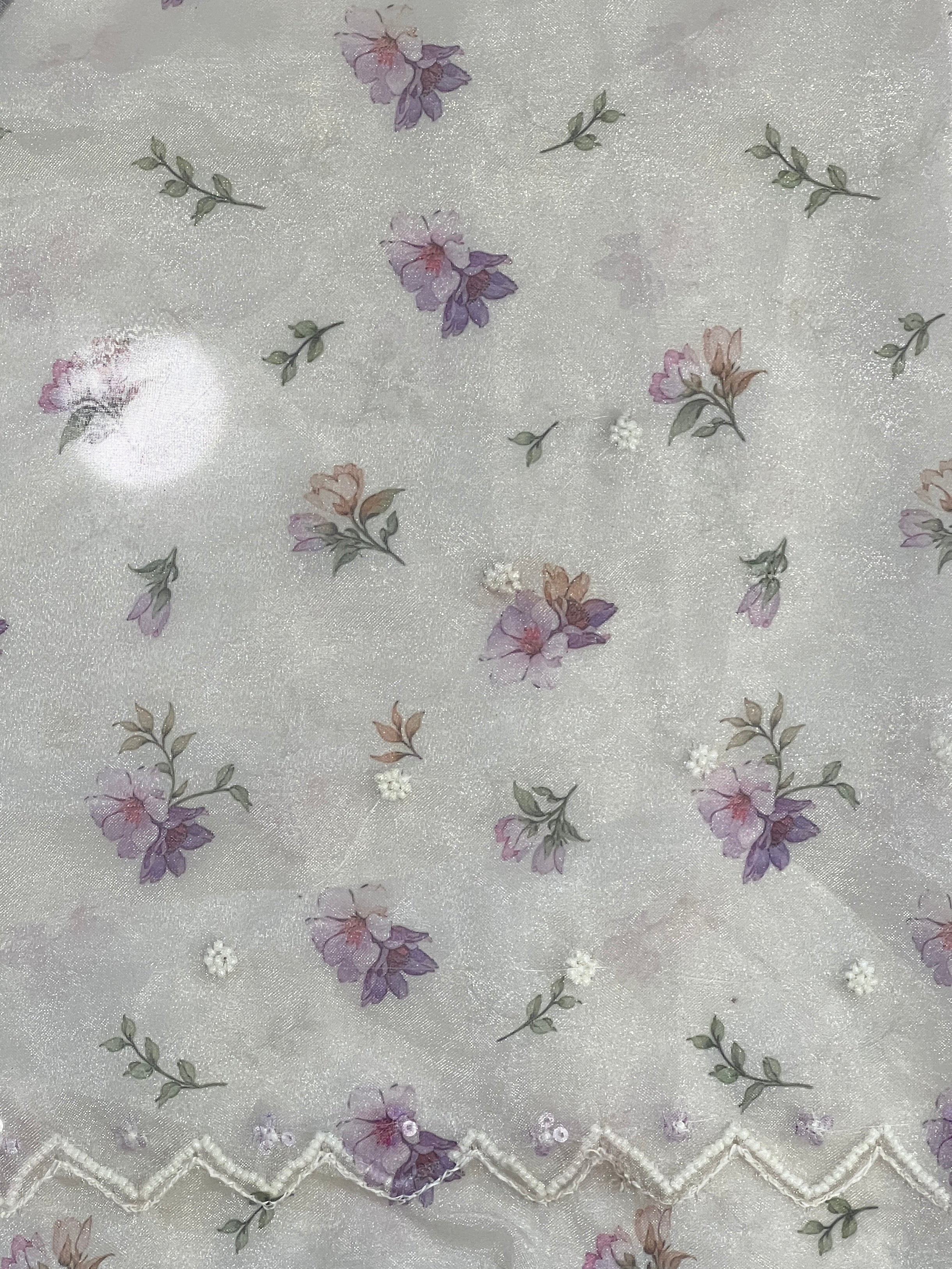 Floral Digital Print With Beads Highlighted Glass Organza Saree | BLD1775