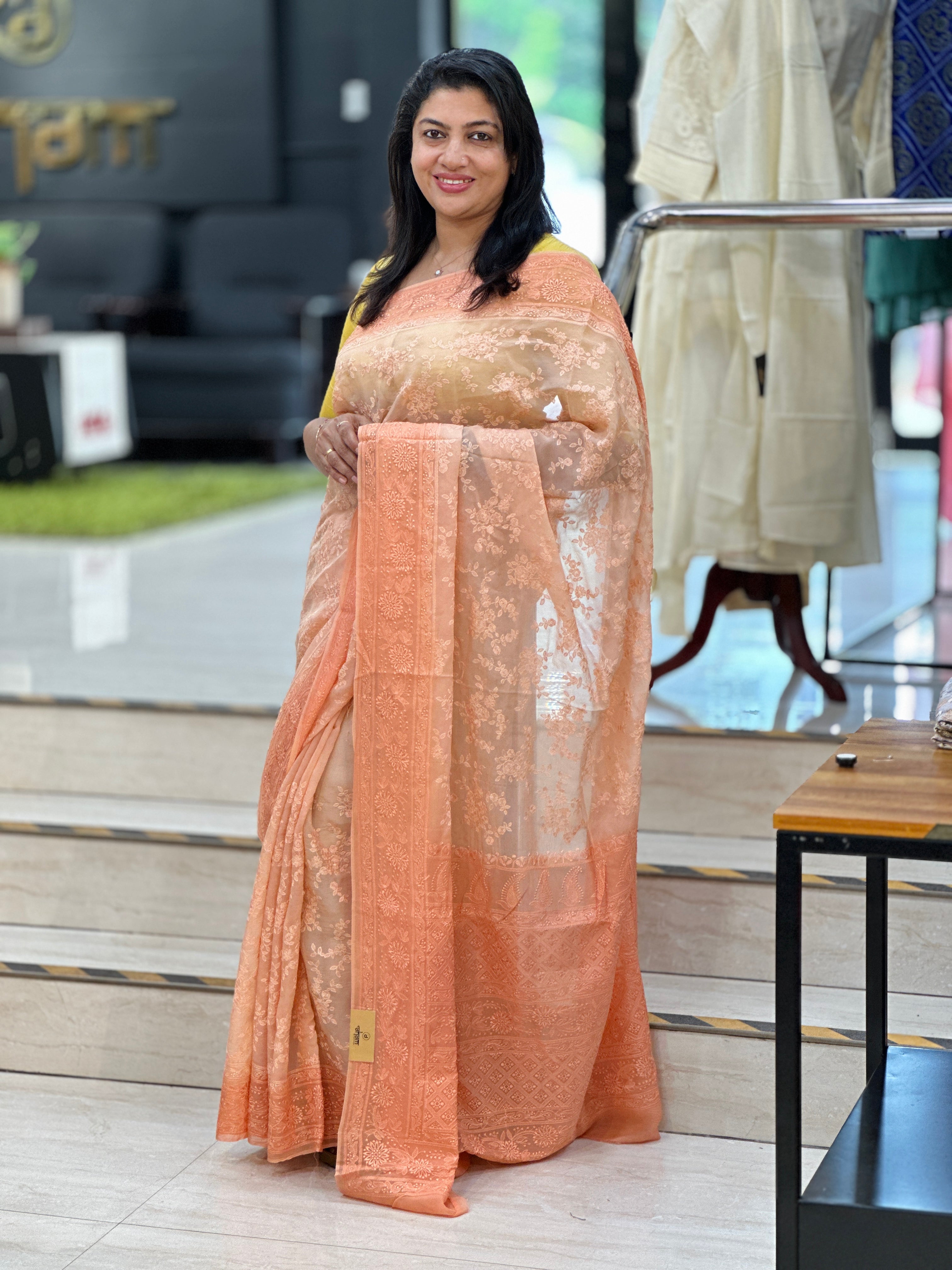 Lucknowi Floral Embroidery Detailed Viscose Organza Saree | MM416