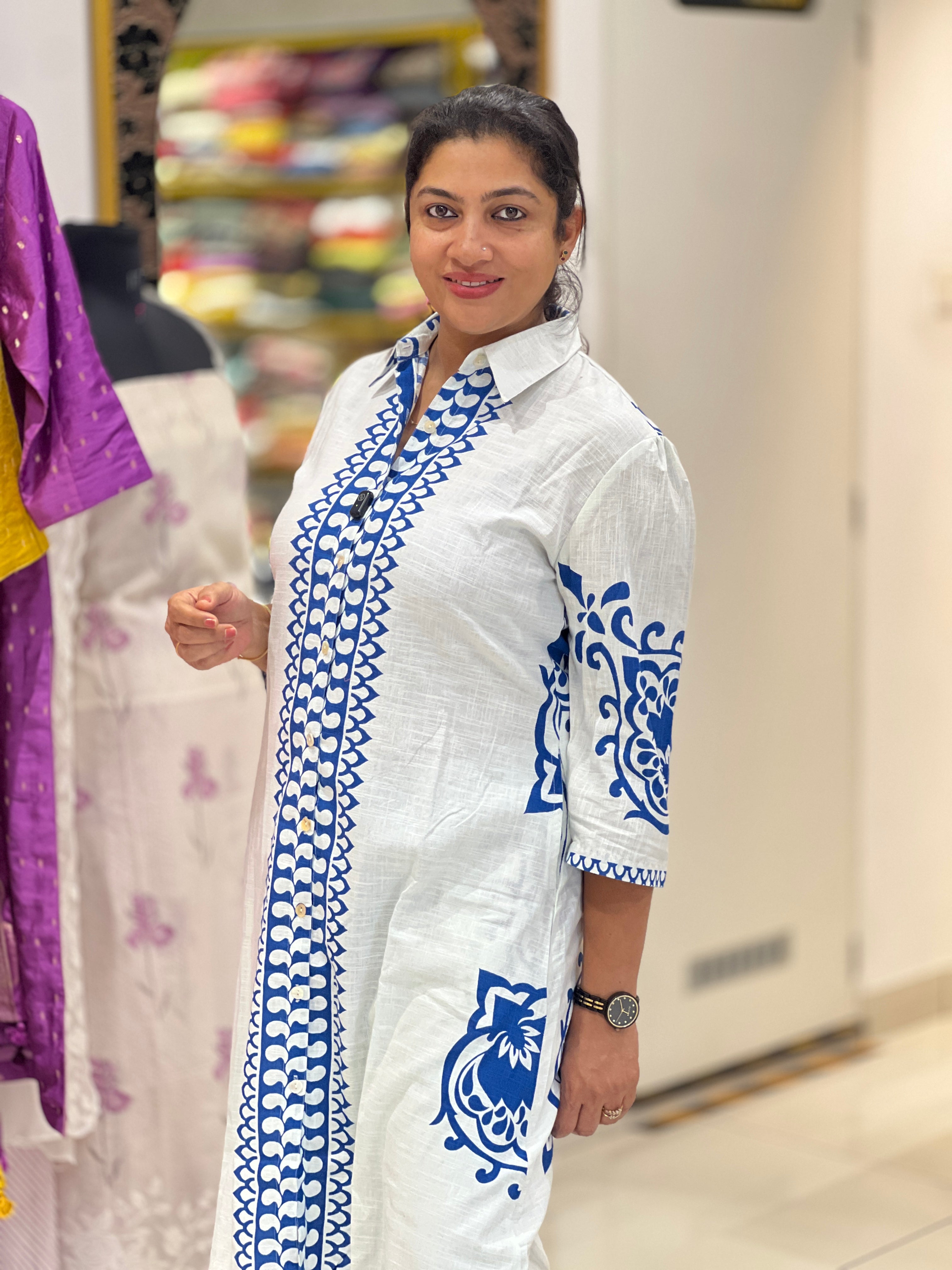 Screen Printed Pattern Slub Linen Cord Set | OMF182