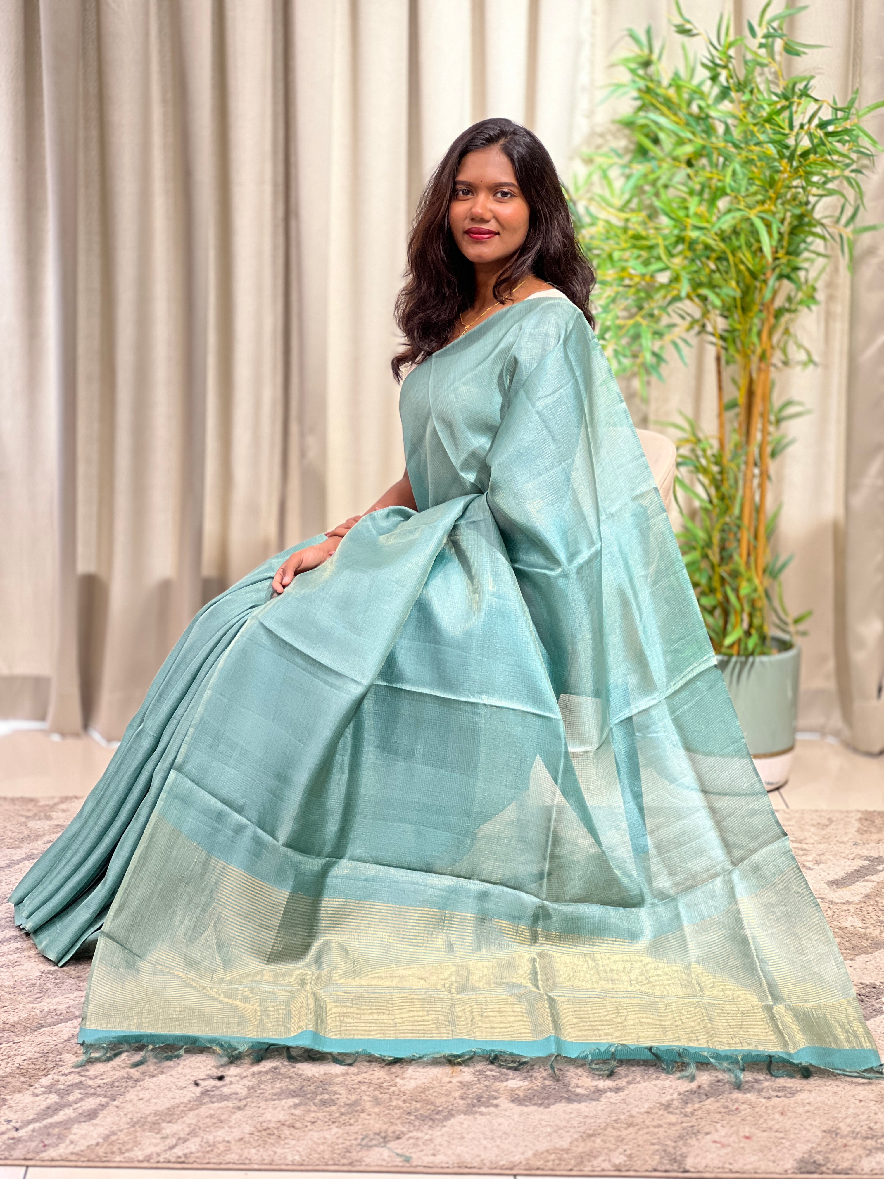Tissue Check Pattern Tussar Saree | YNG1604