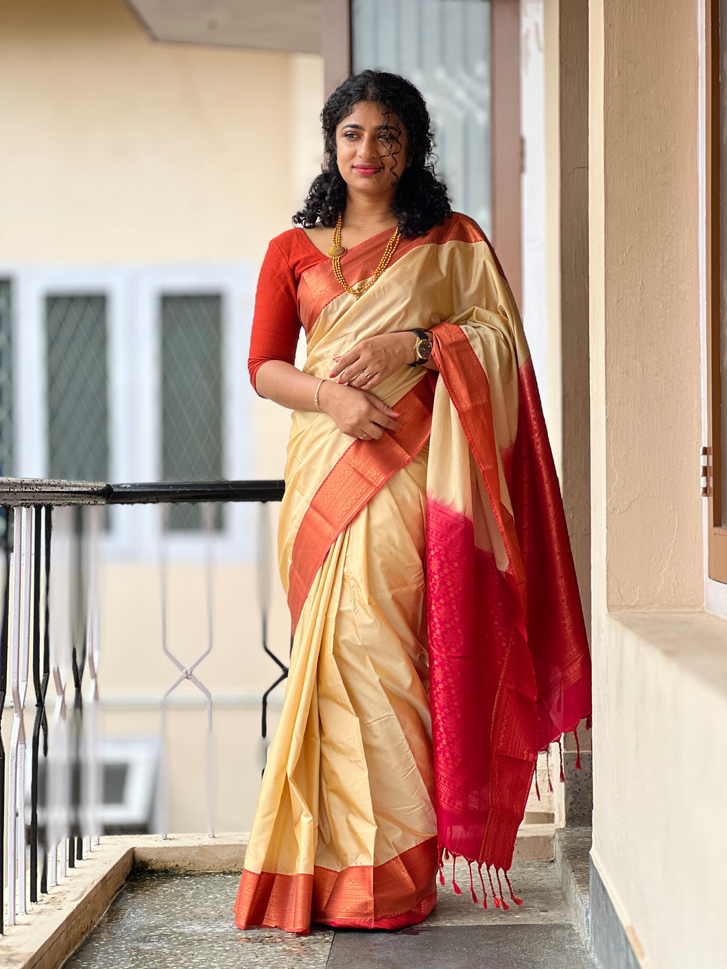 Contrast Border Semi Silk Saree | SKT112