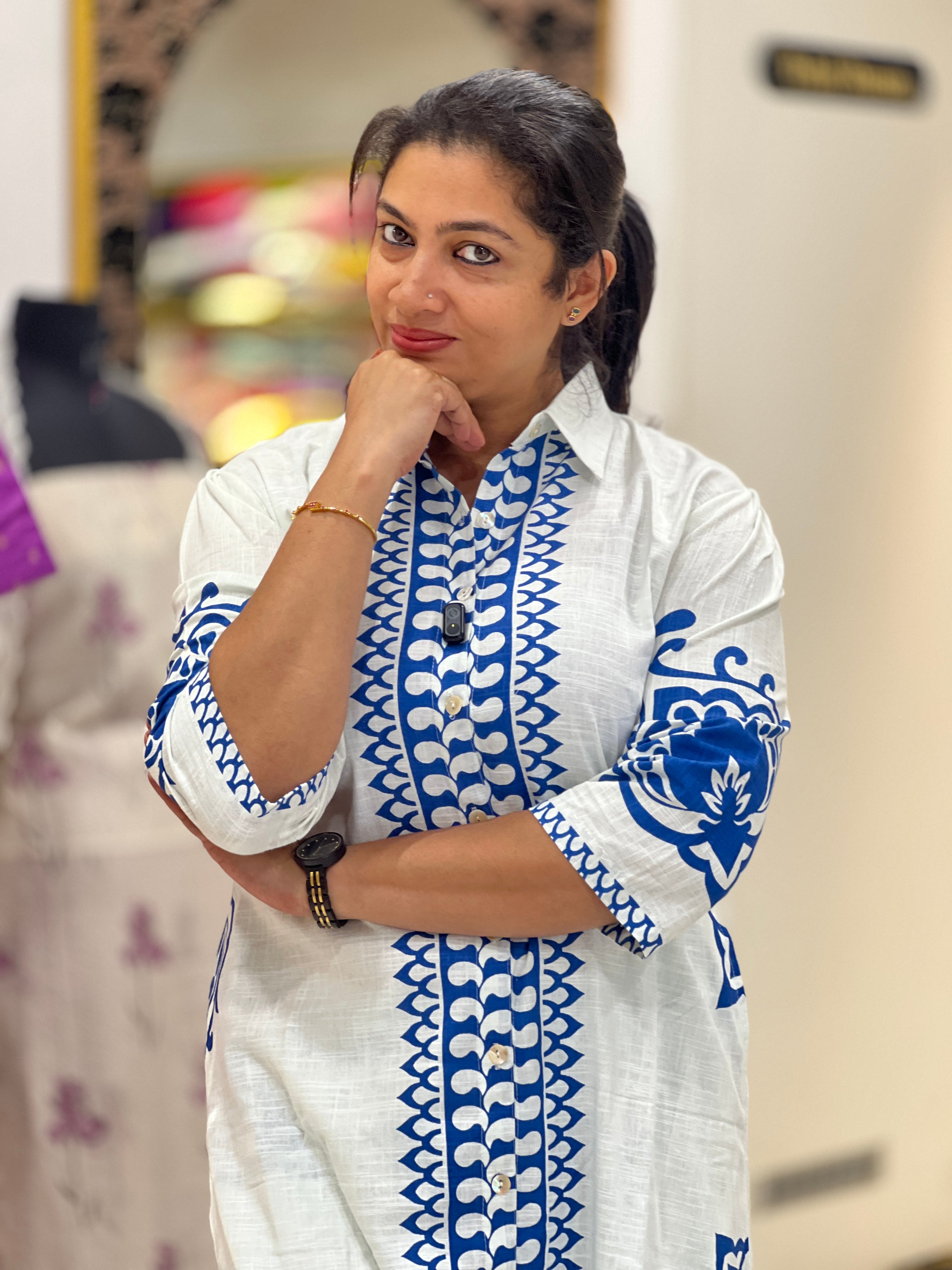 Screen Printed Pattern Slub Linen Cord Set | OMF182