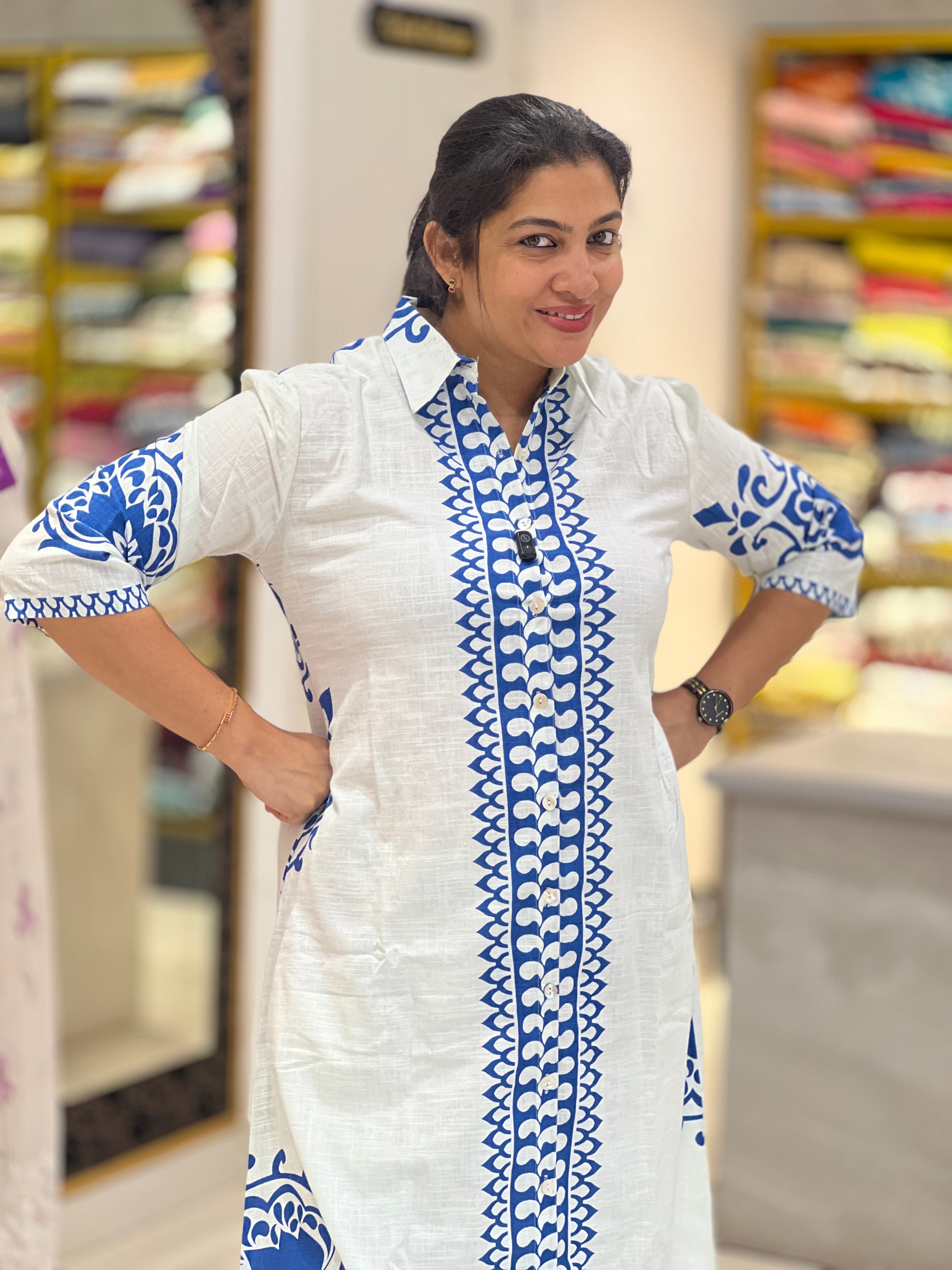 Screen Printed Pattern Slub Linen Cord Set | OMF182