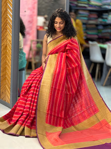 Red Color Stripe Weaved Tussar Geecha Saree | YNG305