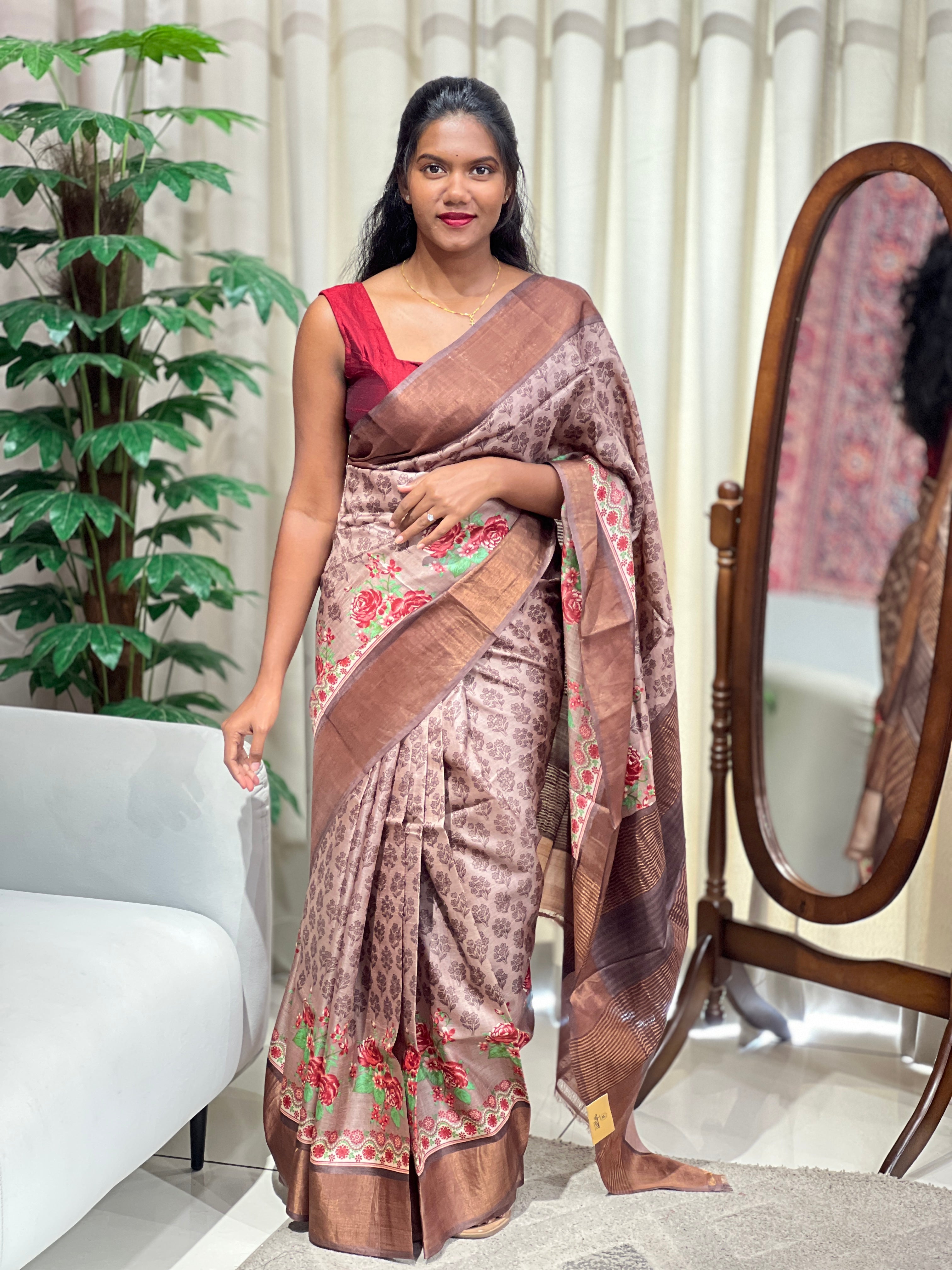 Floral Digital Printed Tussar Saree | NLM220