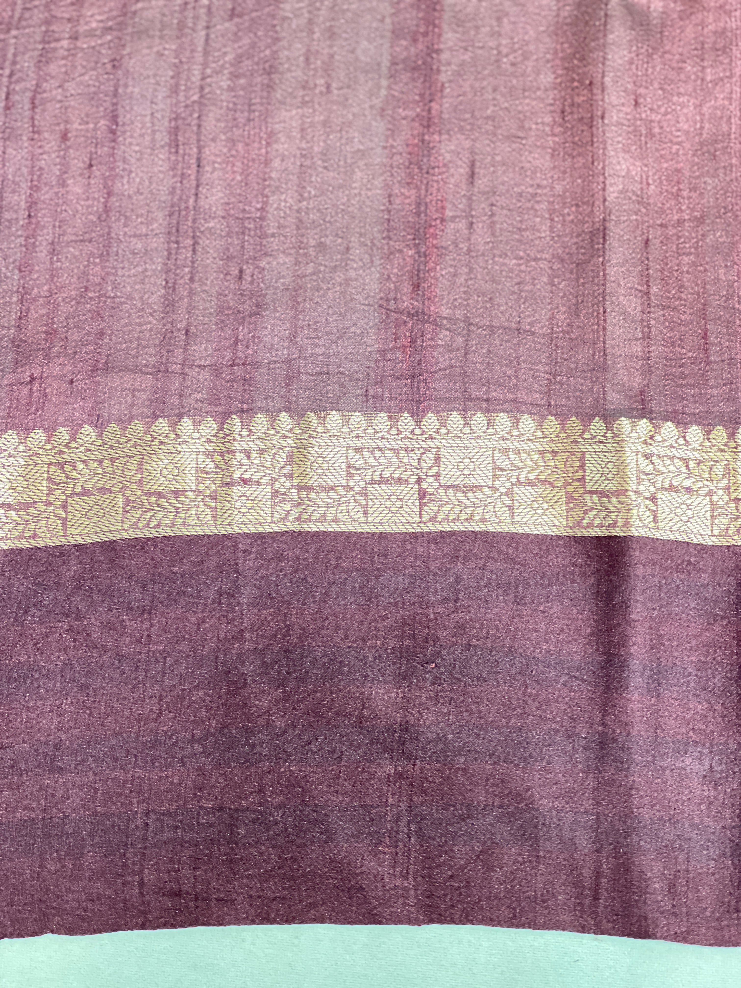 Buta Woven Satin Patta Bordered Tussar Saree | YNG1548