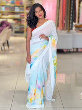 Floral Digital Print Detailed Linen Saree | MR395