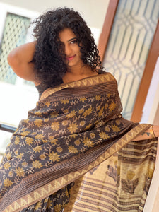 Hand Block Print With Floral Design Chanderi Silk Saree | JKL118