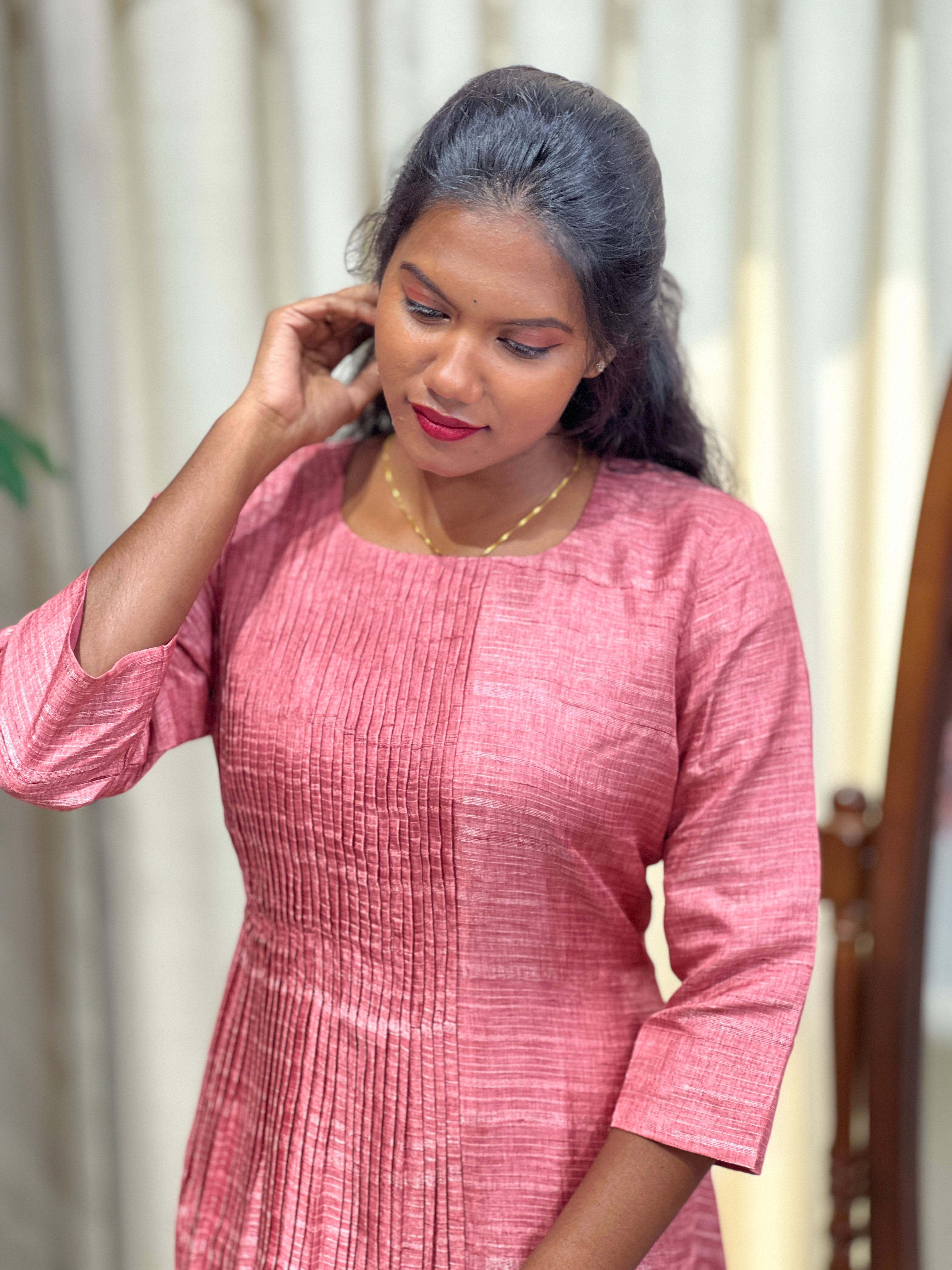 Pin Tuck Detailed Chanderi Kurta | DNT1126