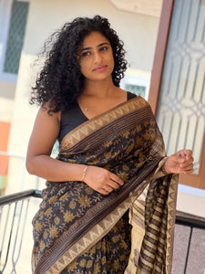 Hand Block Print With Floral Design Chanderi Silk Saree | JKL118