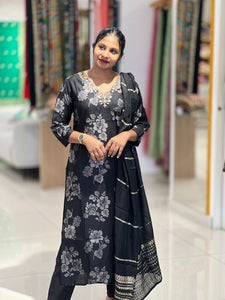 Digital Print With Hand Embroidery Detailed Rayon Kurta Set | PIR145