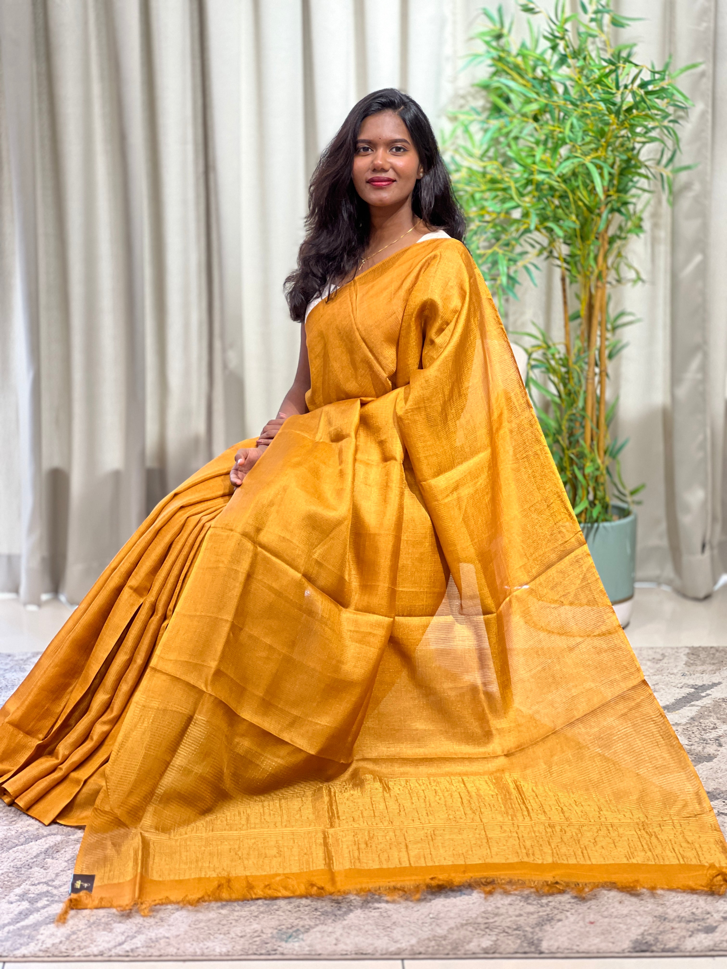 Tissue Check Pattern Tussar Saree | YNG1606