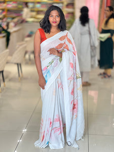 Floral Digital Print Detailed Linen Saree | MR405