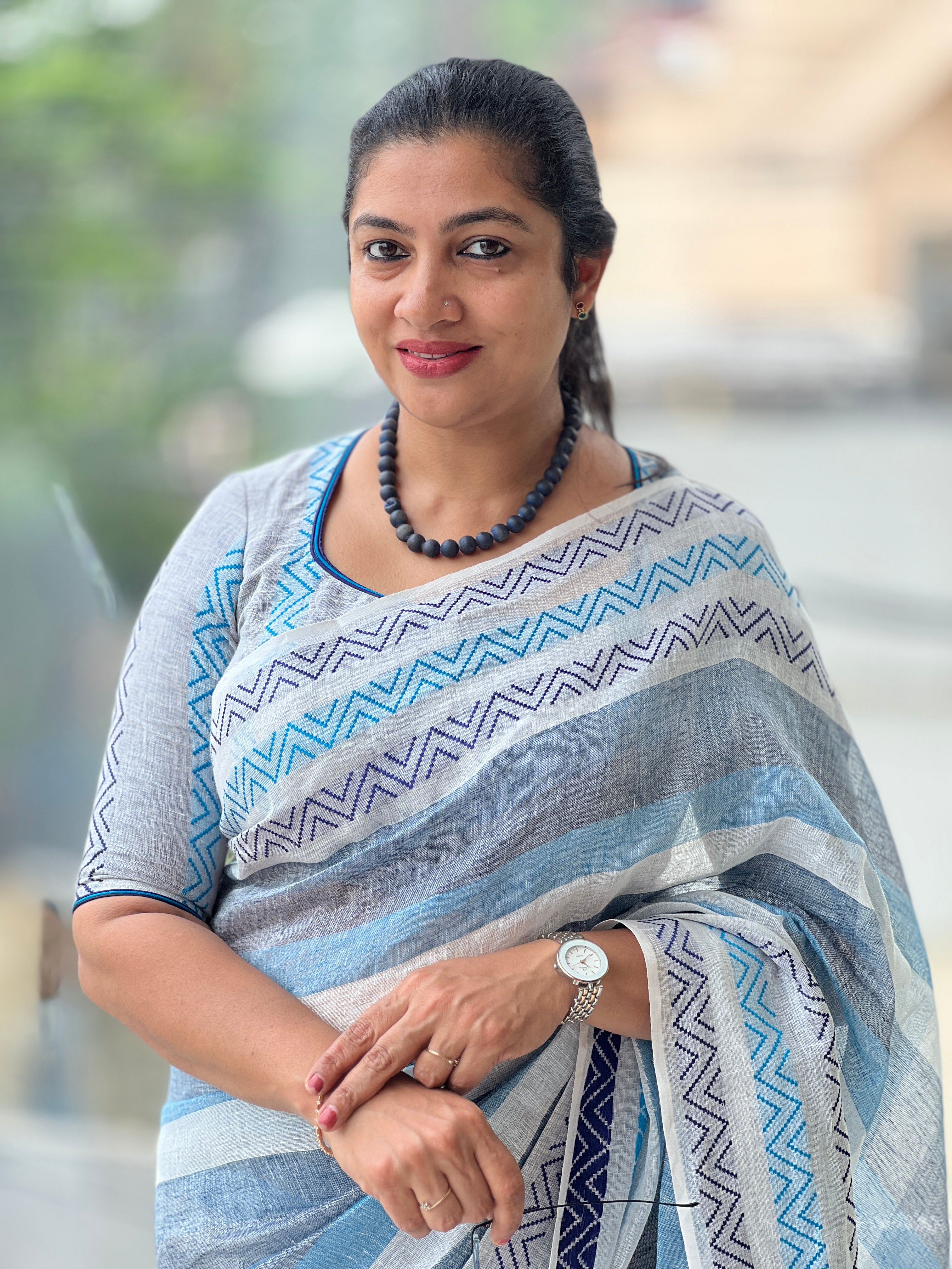 Thread Weaving Pattern Linen Saree | EVA139