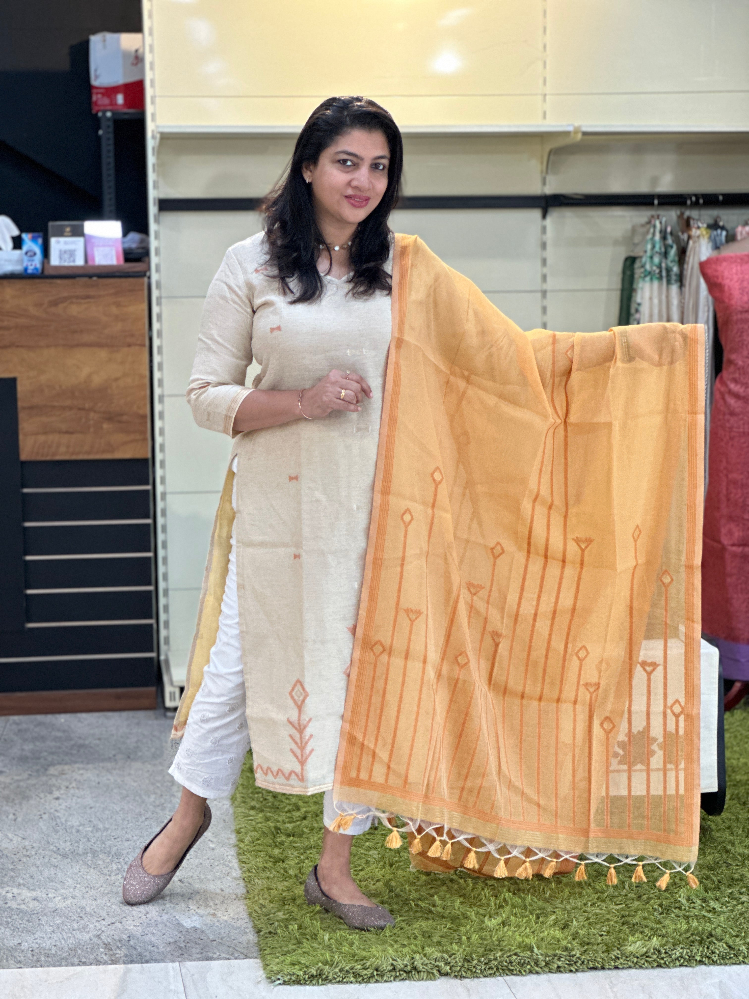 Jamdani Woven Chanderi-Linen Finish Unstitched Salwar Set | SSN466