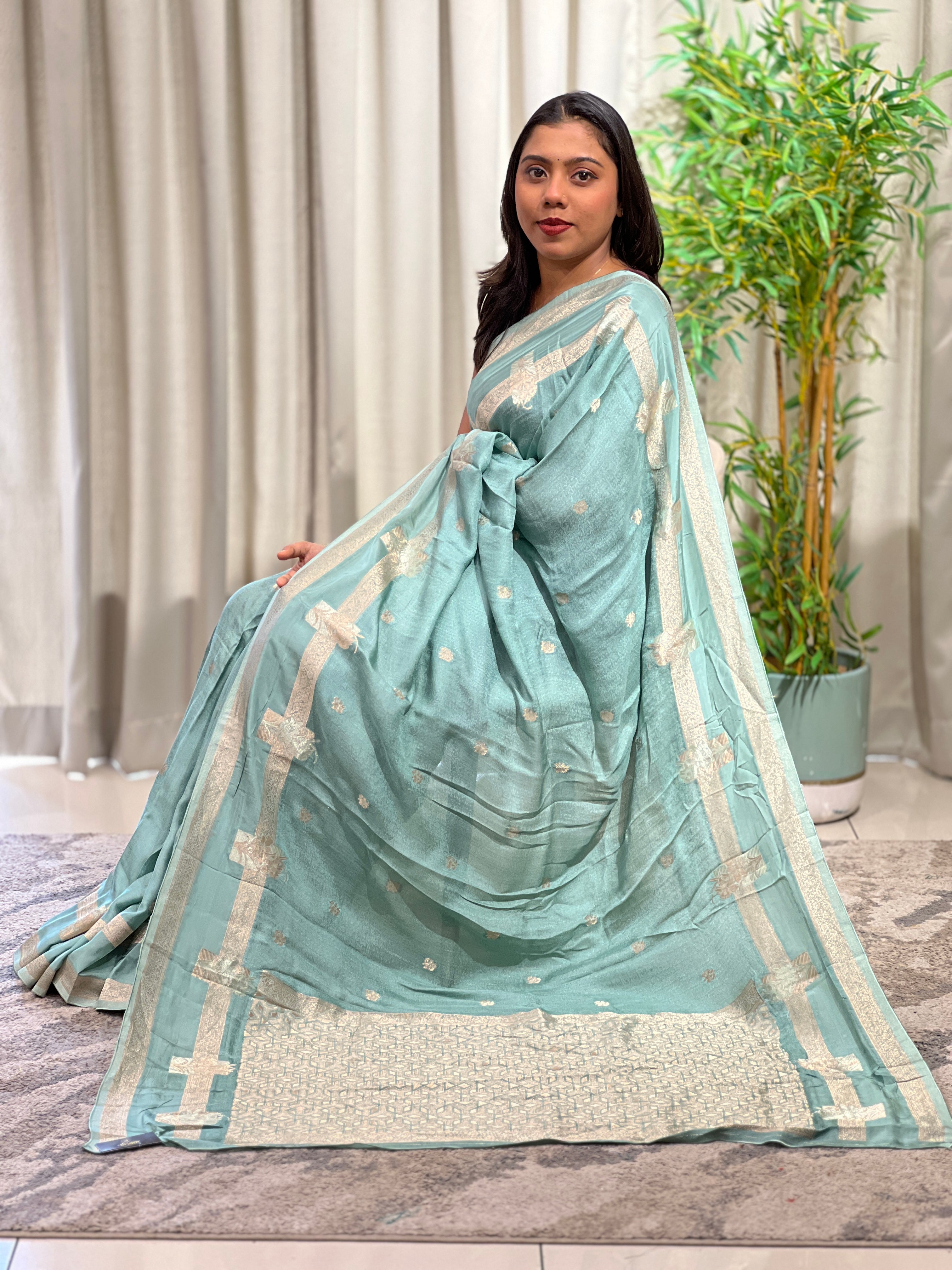 Embossed Woven Semi Crepe Saree | RS182