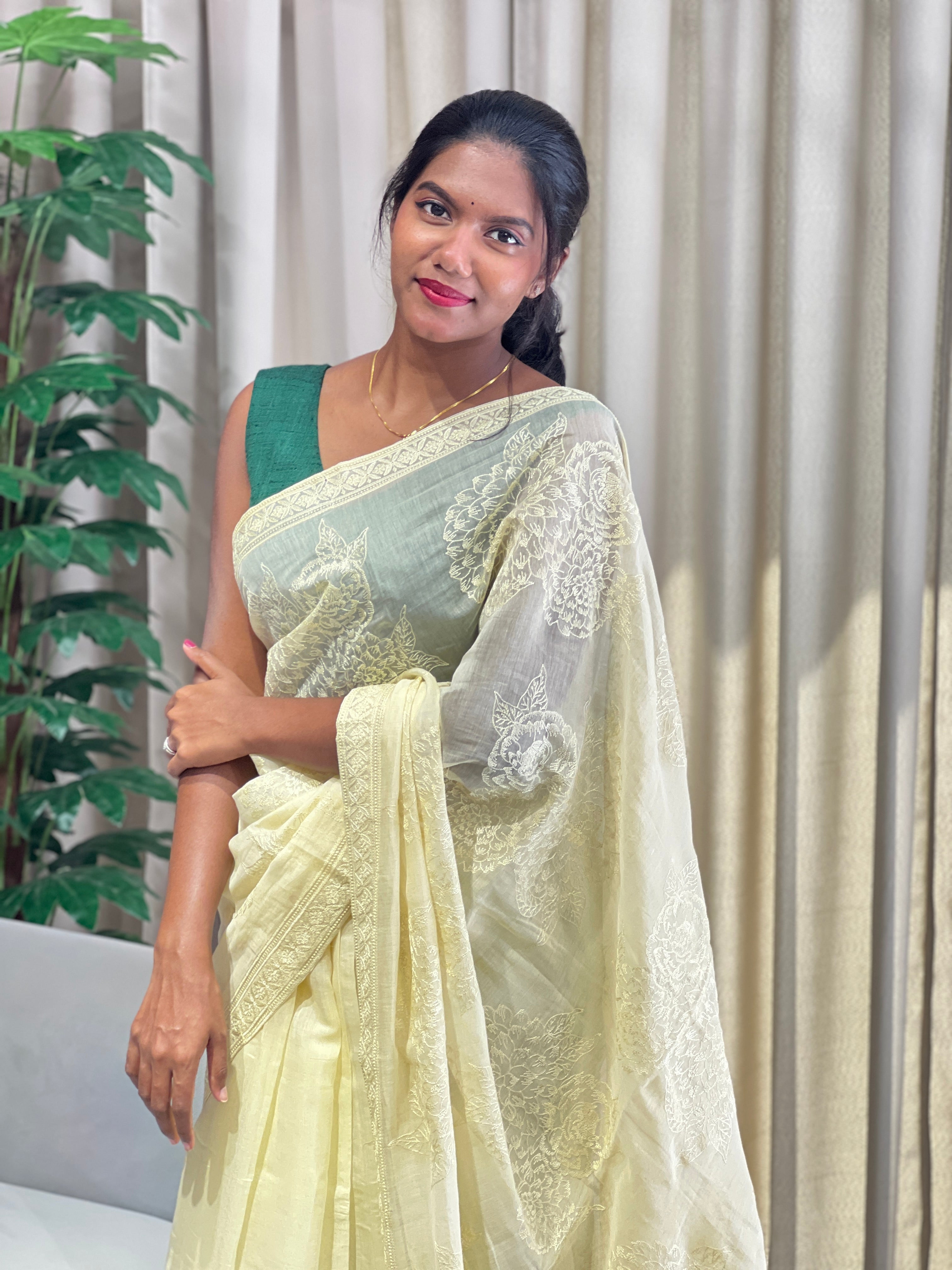 Floral Machine Embroidery Detailed Chanderi Silk Saree | YNG749