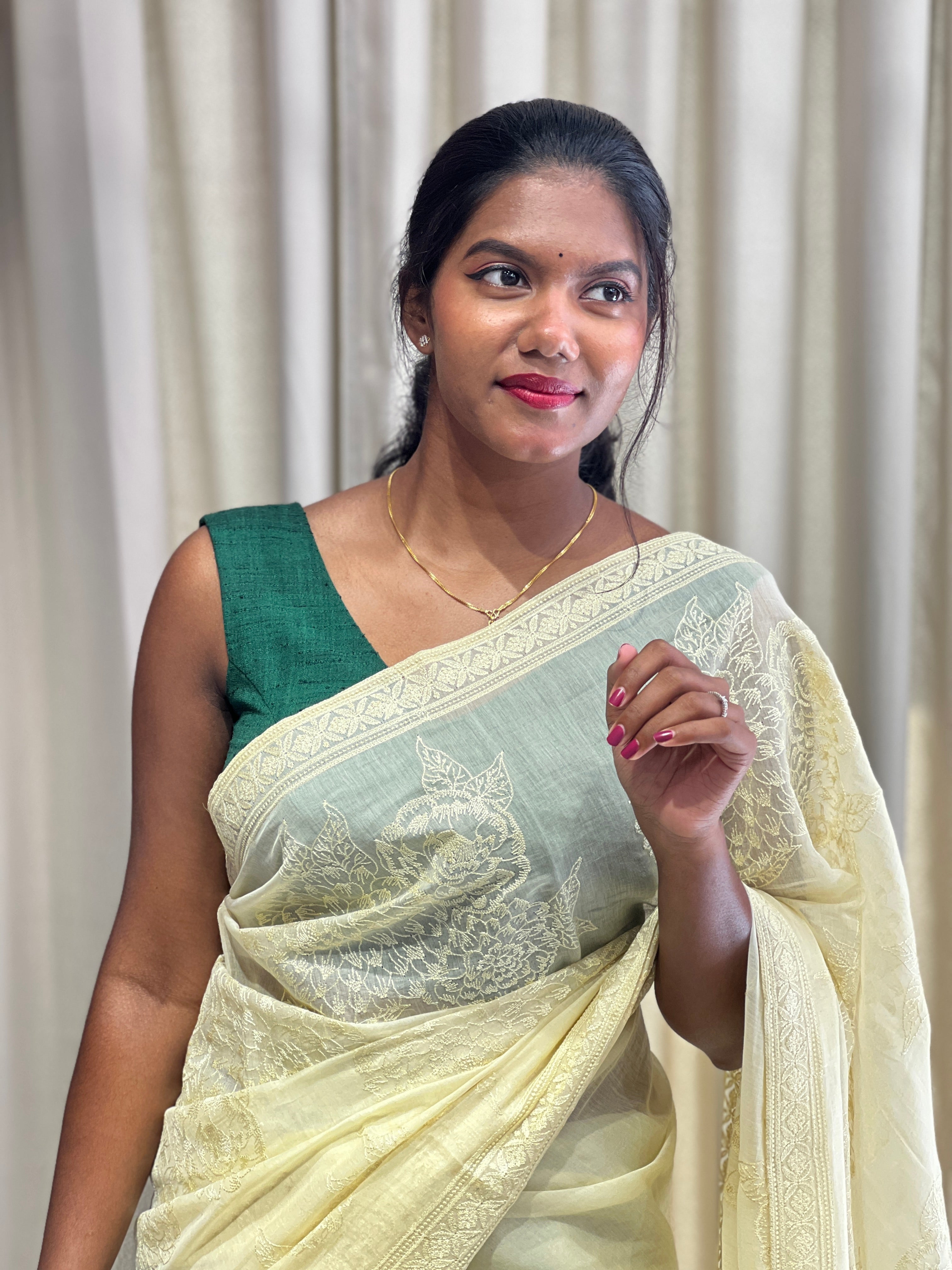 Floral Machine Embroidery Detailed Chanderi Silk Saree | YNG749