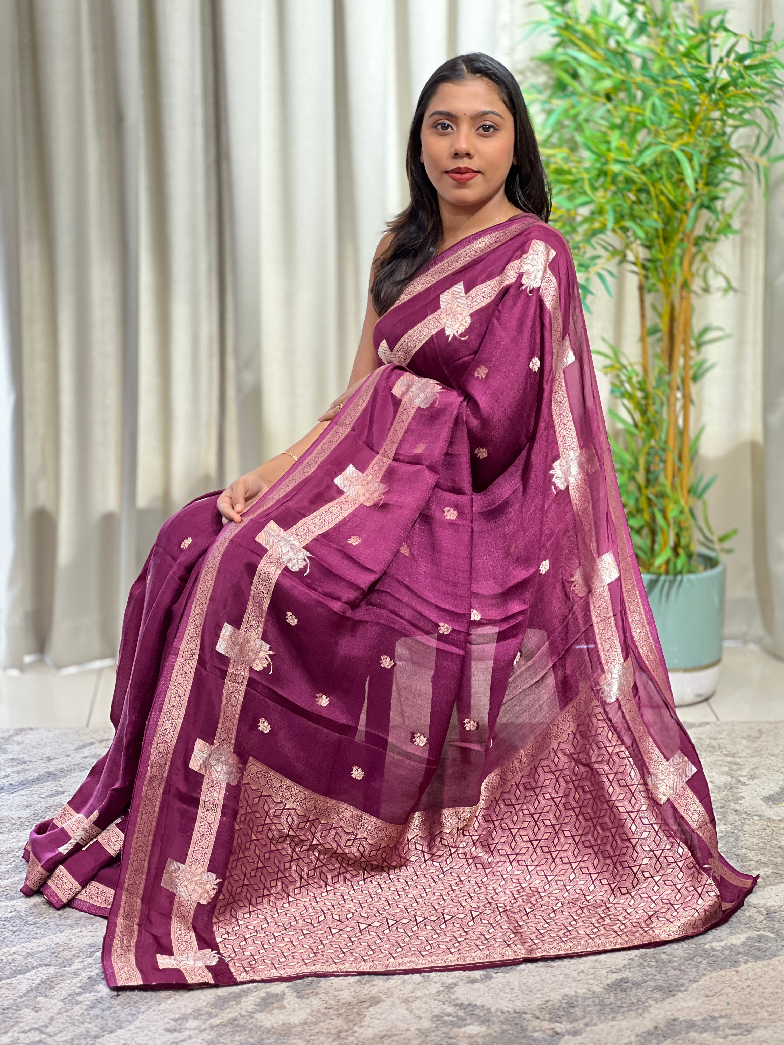 Embossed Woven Semi Crepe Saree | RS179