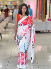 Floral Digital Print Detailed Linen Saree | MR406