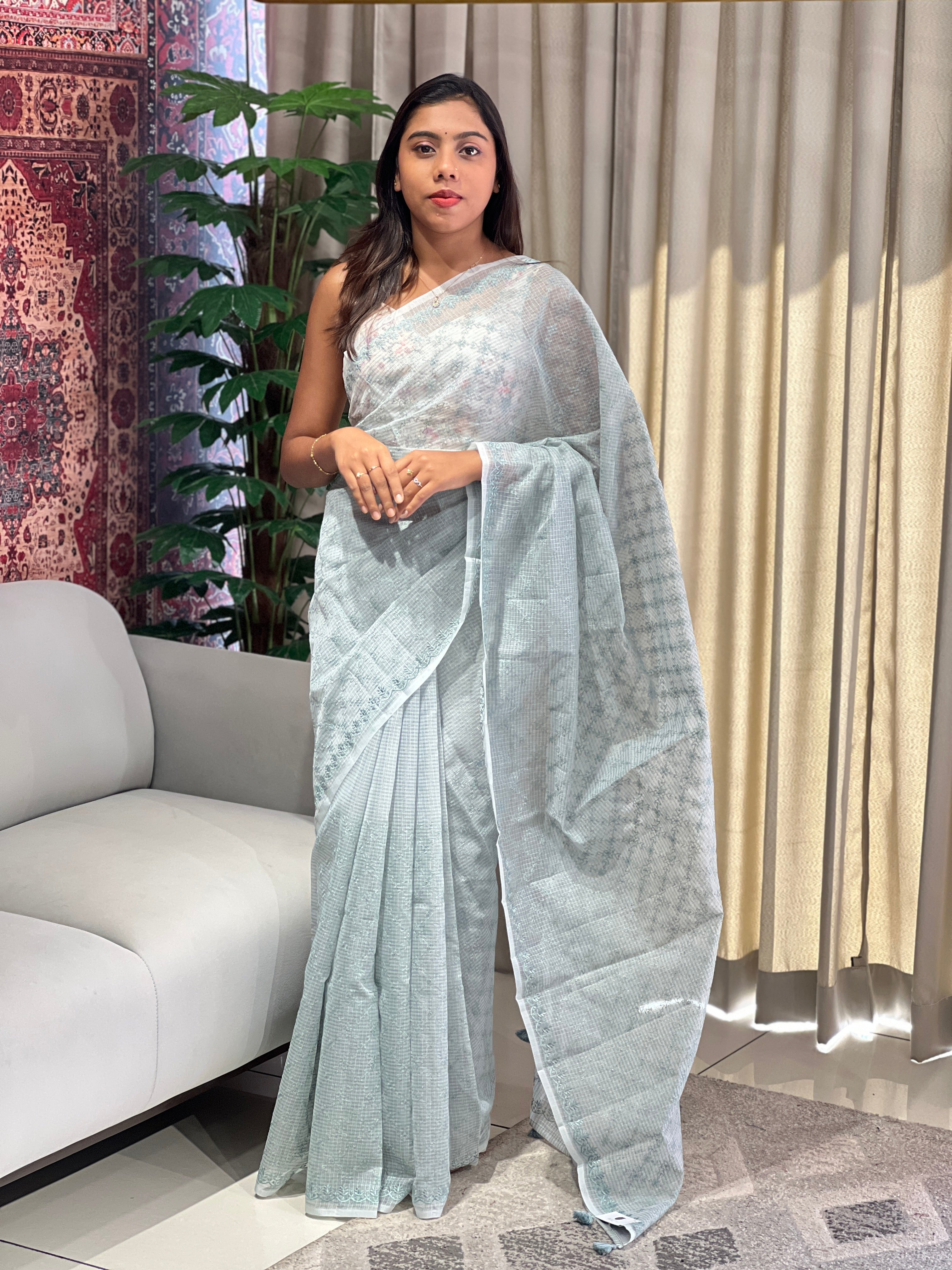 Geometrical Patterned Embroidery Kota Saree | YNG845