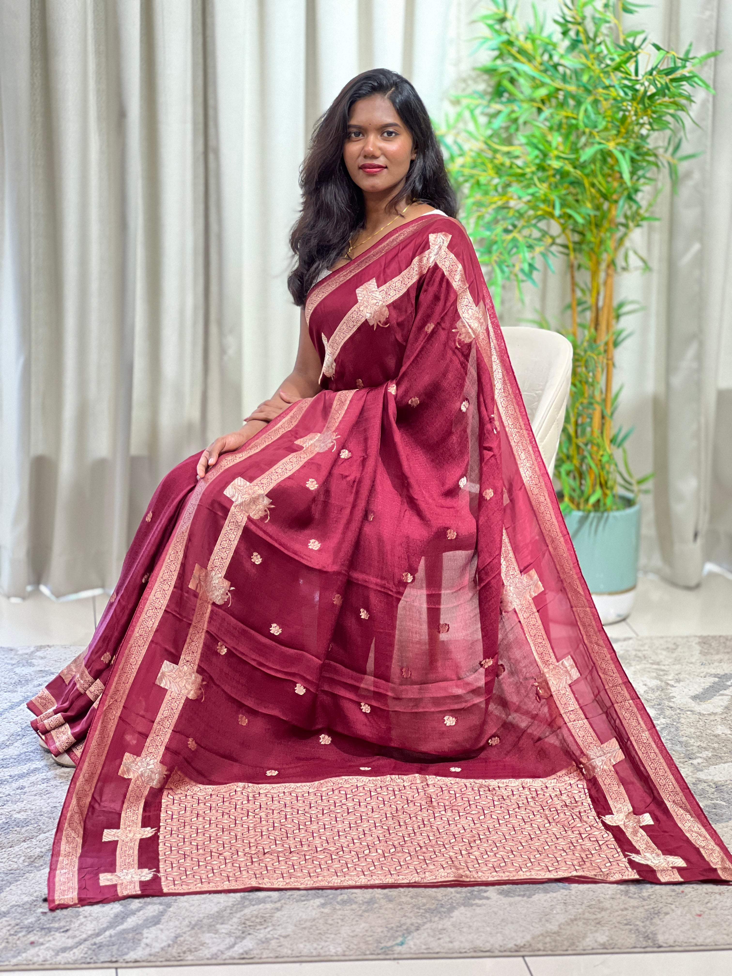 Embossed Woven Semi Crepe Saree | RS177