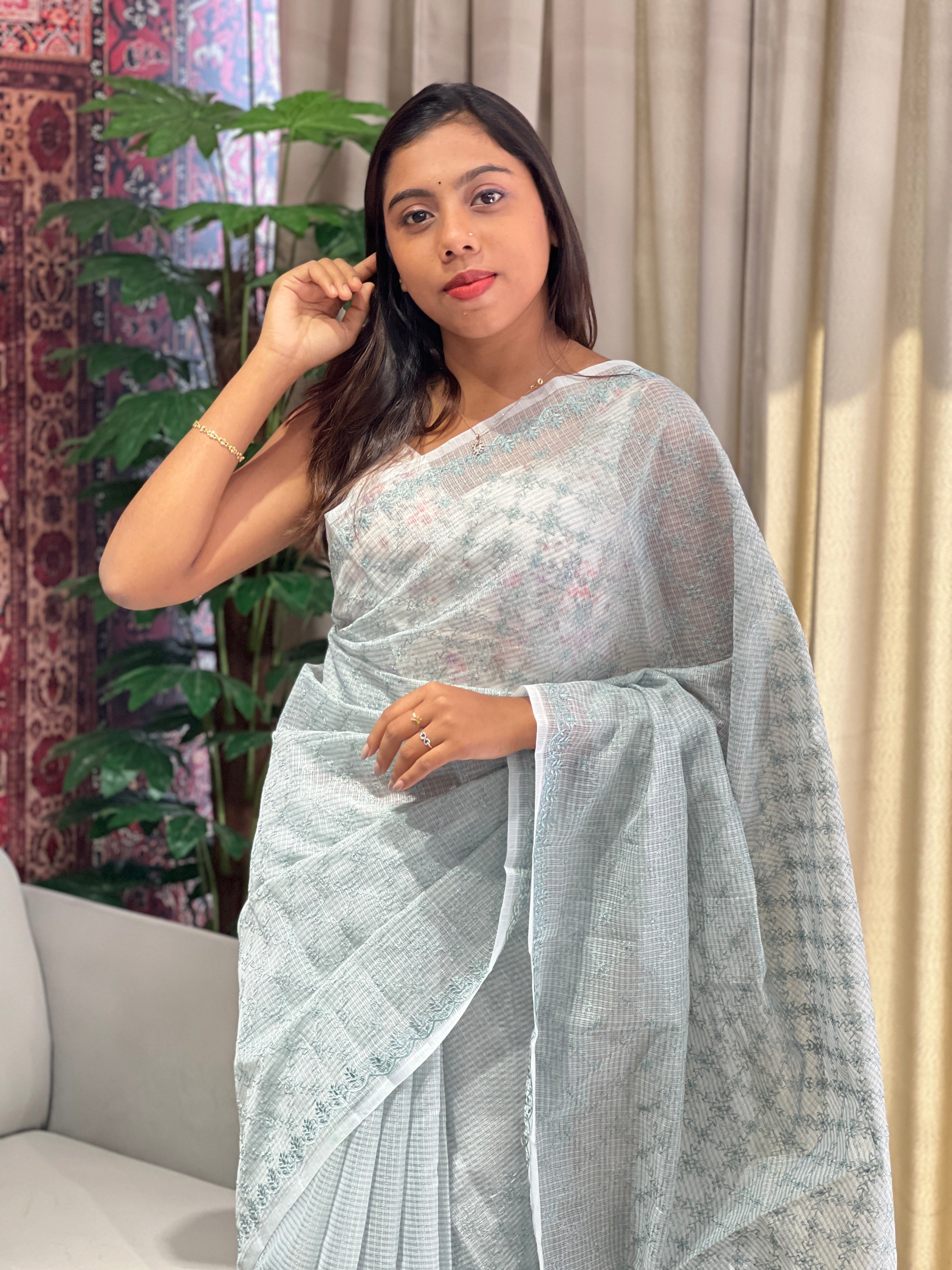 Geometrical Patterned Embroidery Kota Saree | YNG845