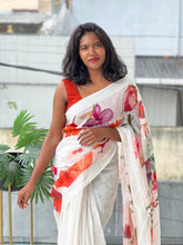 Floral Digital Print Detailed Linen Saree | MR393