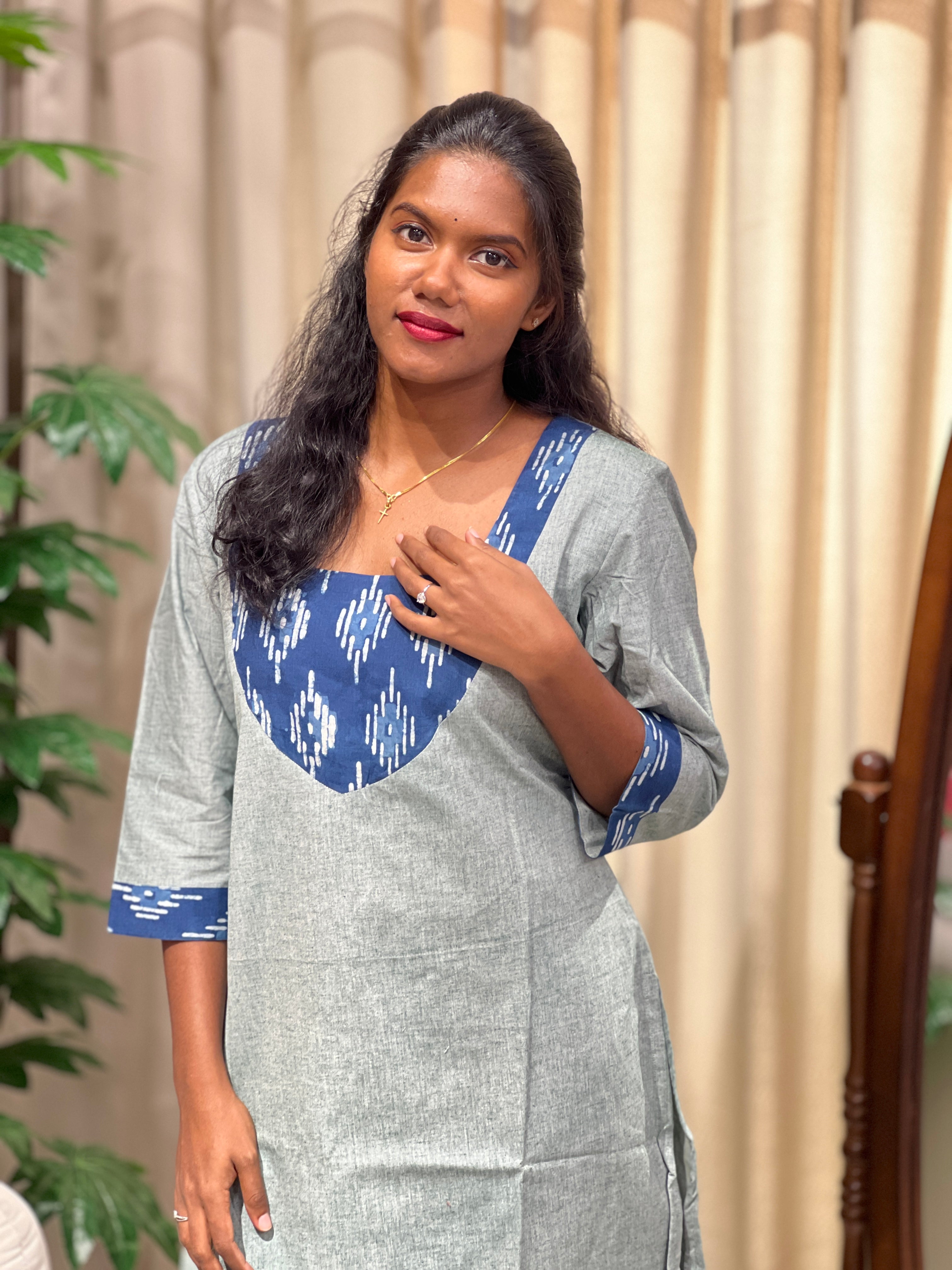 Printed Patch Detailed Cotton Kurta | DNT1124