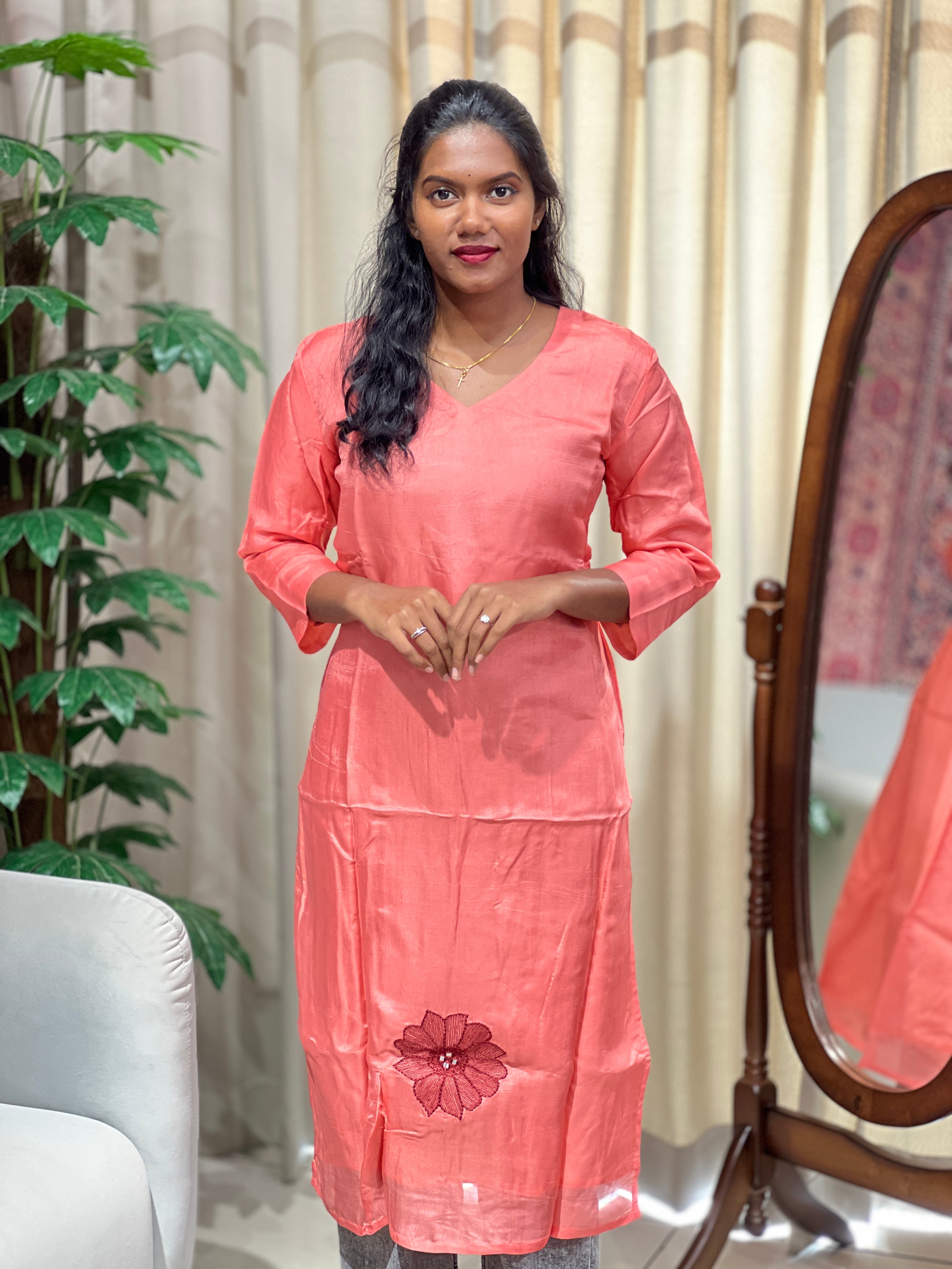 Floral Embroidered Cotton Kurta | DNT1115