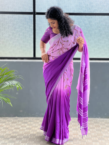 Hand Embroidery Linen Finish Saree | RP552