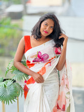 Floral Digital Print Detailed Linen Saree | MR393