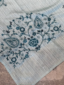 Floral Hand Embroidery Detailed Green Silk Saree | BLD1236