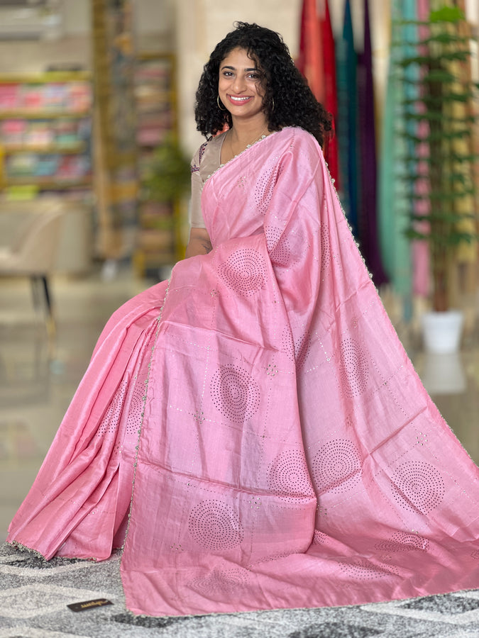 Badla Check Patterned Tussar Saree | RGD254