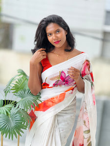 Floral Digital Print Detailed Linen Saree | MR393