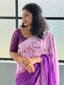 Hand Embroidery Linen Finish Saree | RP552