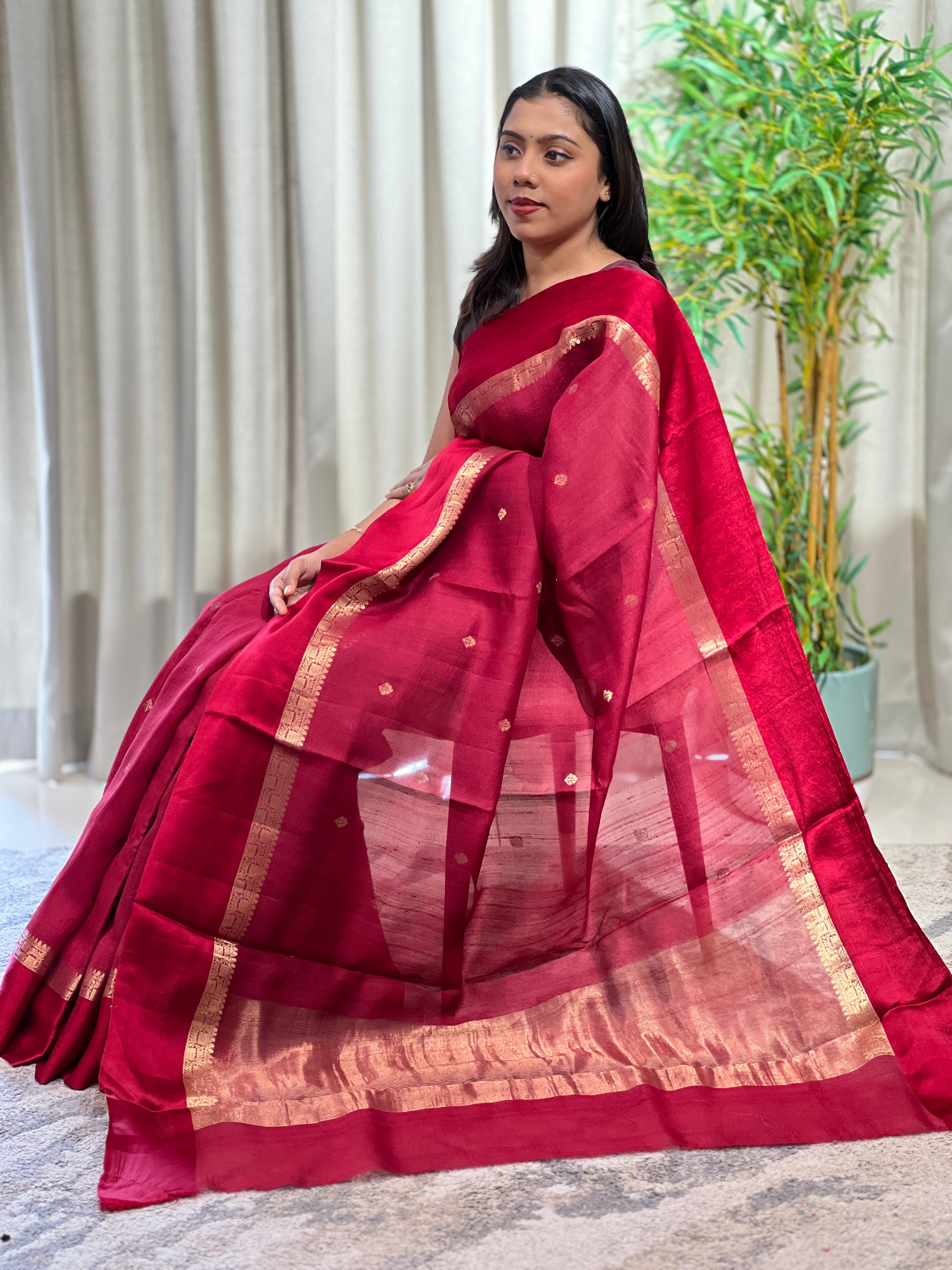 Buta Woven Satin Patta Bordered Tussar Saree | YNG1550
