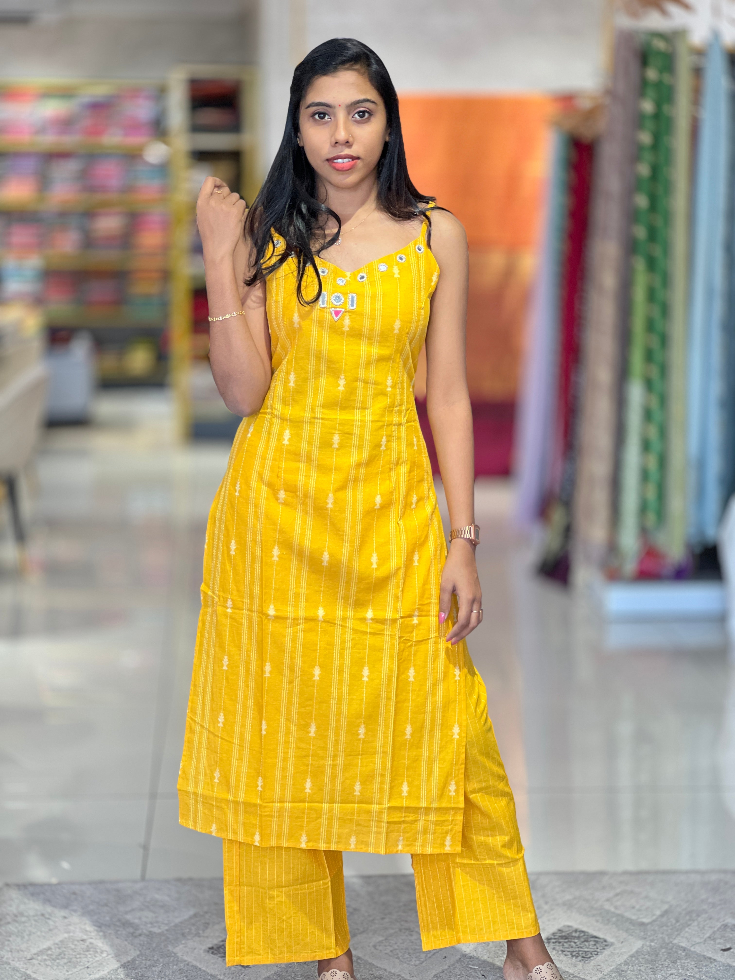 Kantha & Mirror Detailed South Cotton Kurta Top & Bottom | SJL148