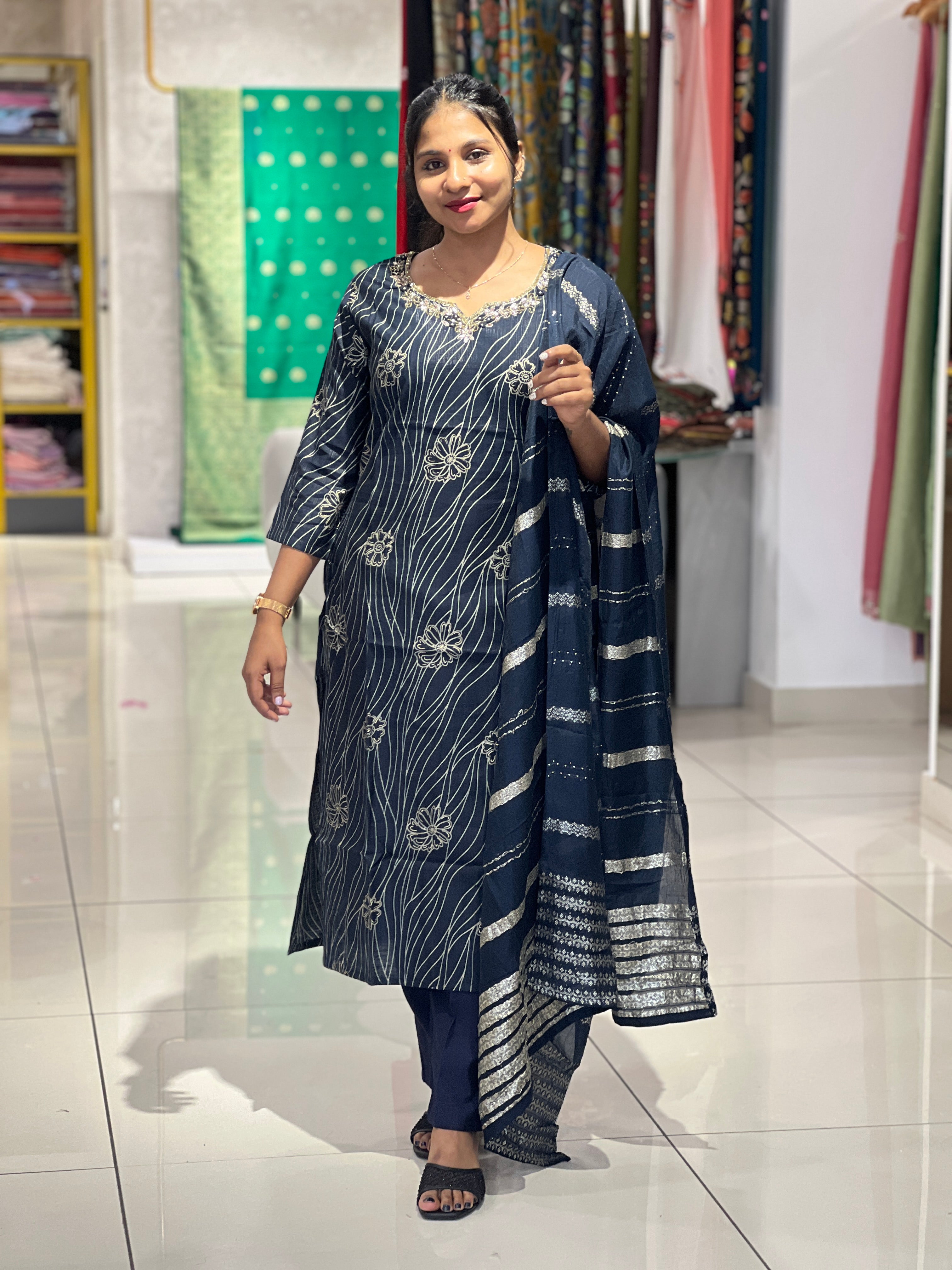 Digital Print With Hand Embroidery Detailed Rayon Kurta Set | PIR143