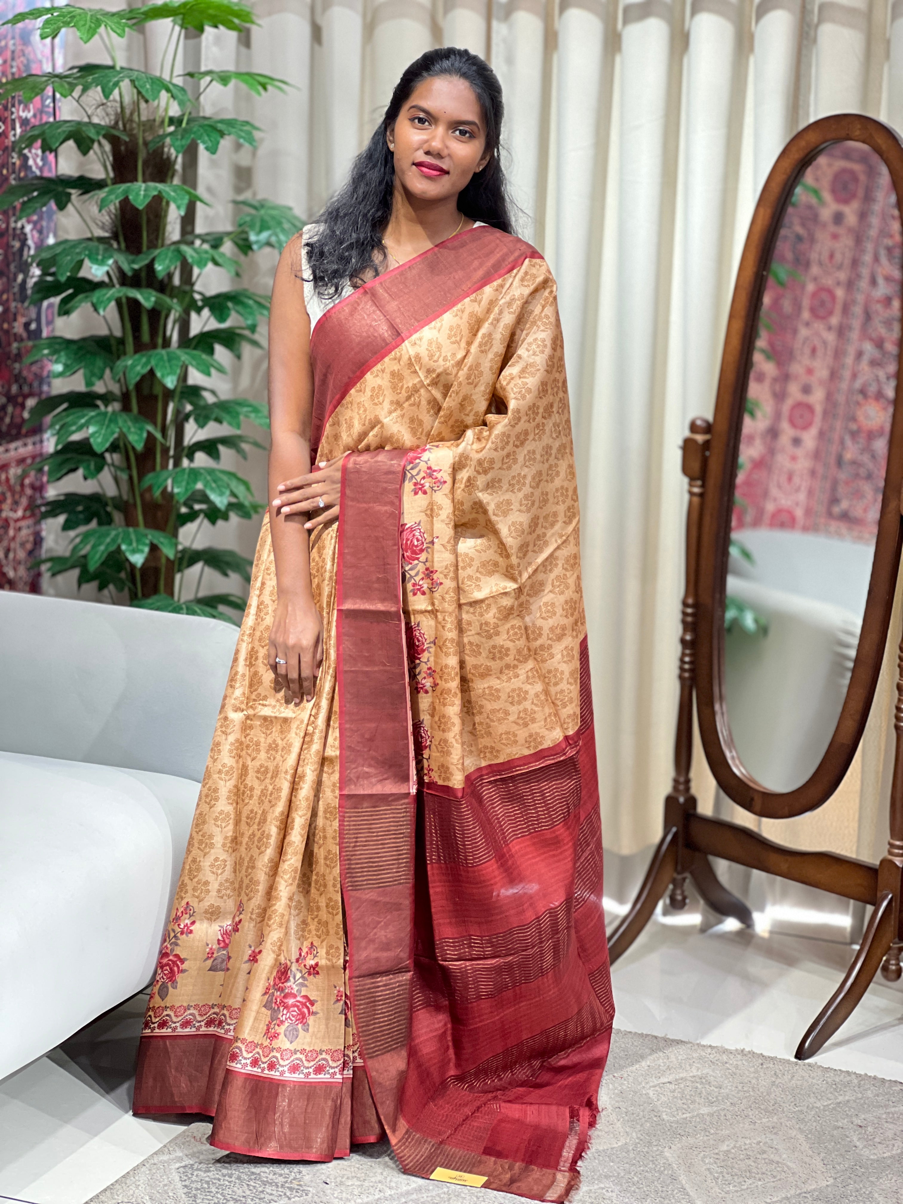 Floral Digital Printed Tussar Saree | NLM218