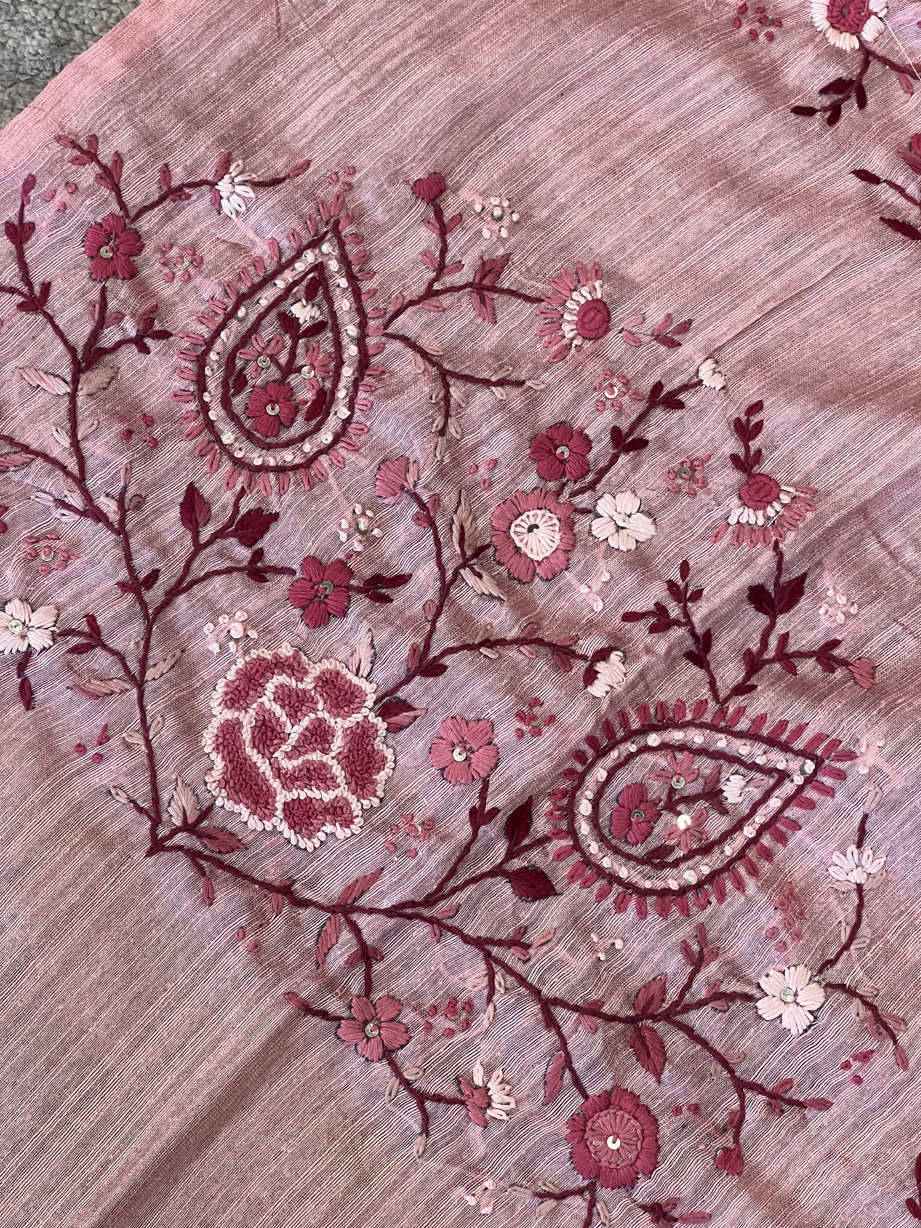 Floral Hand Embroidery Detailed Green Silk Saree | BLD1233