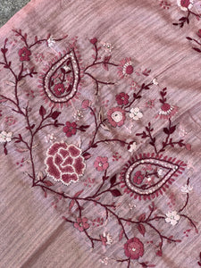 Floral Hand Embroidery Detailed Green Silk Saree | BLD1233