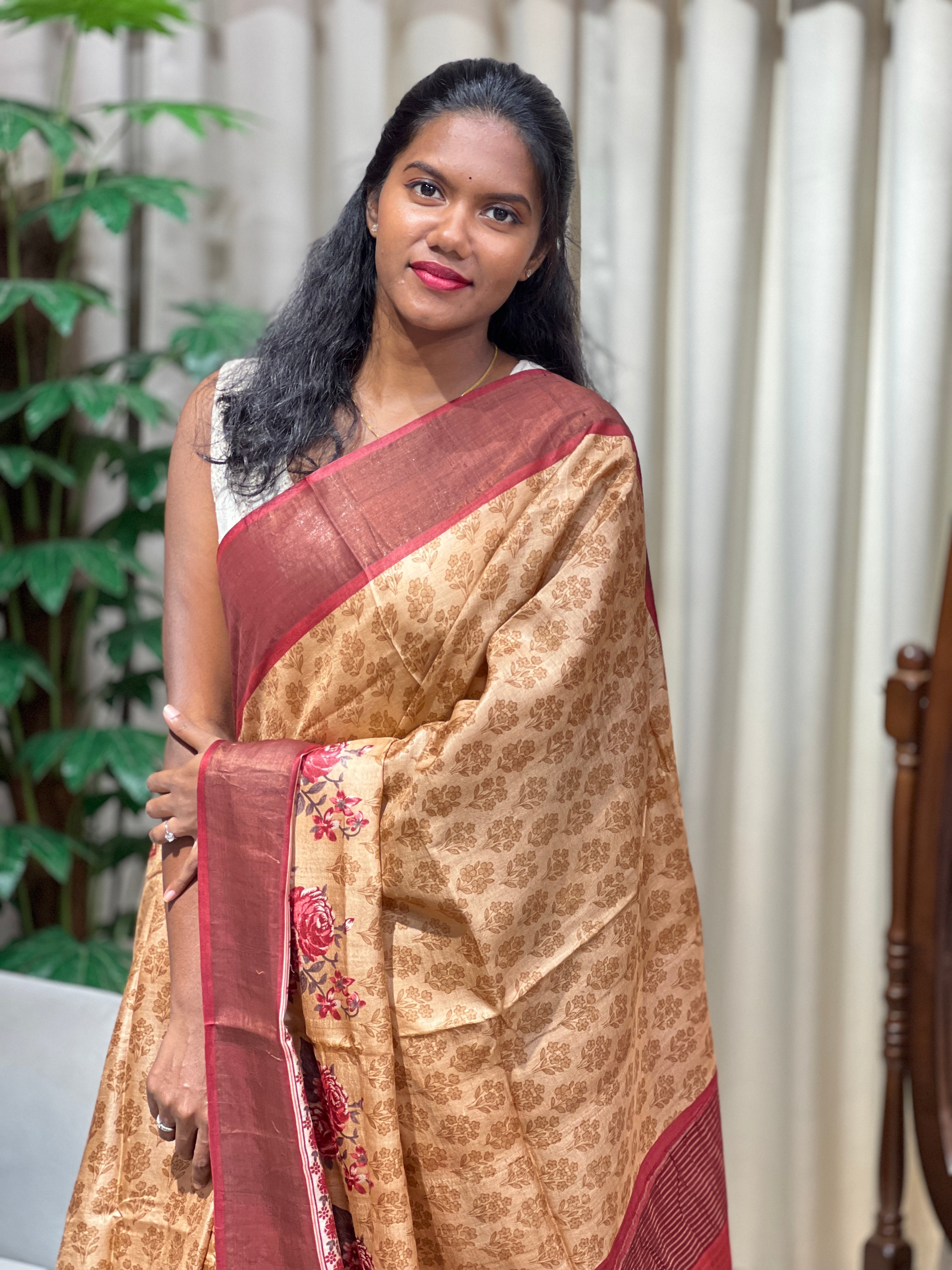 Floral Digital Printed Tussar Saree | NLM218