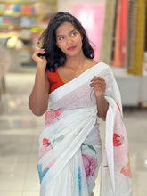 Floral Digital Print Detailed Linen Saree | MR399