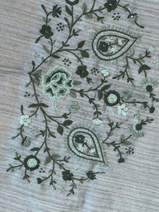 Floral Hand Embroidery Detailed Green Silk Saree | BLD1238