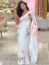 Floral Digital Print Detailed Linen Saree | MR399